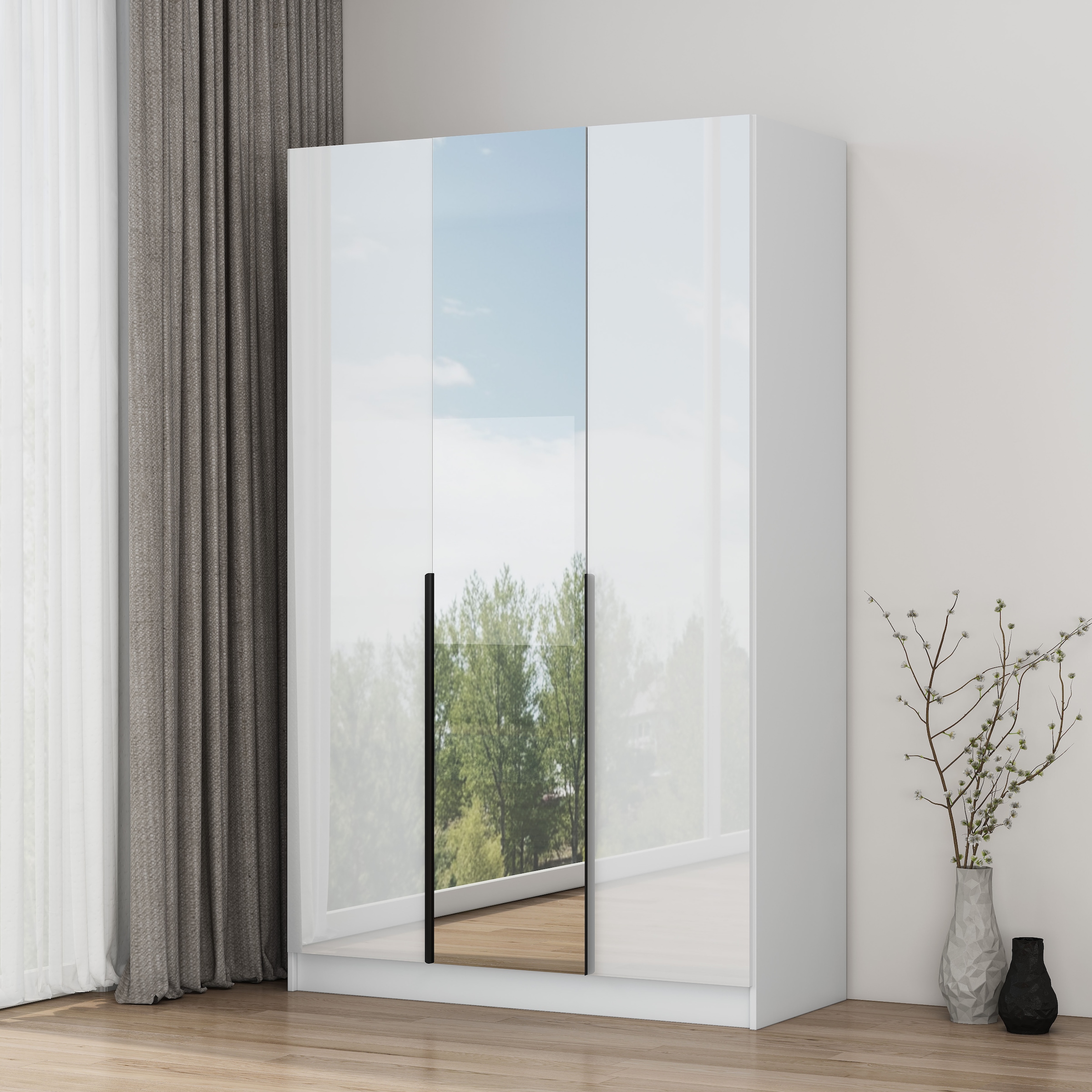 OTTO home Kleiderschrank »Annor Schlafzimmerschrank Breite 122cm hochglanz Schrank Garderobe« Drehtürenschrank mit perfekter Innenausstattung - elegante Türgriffe