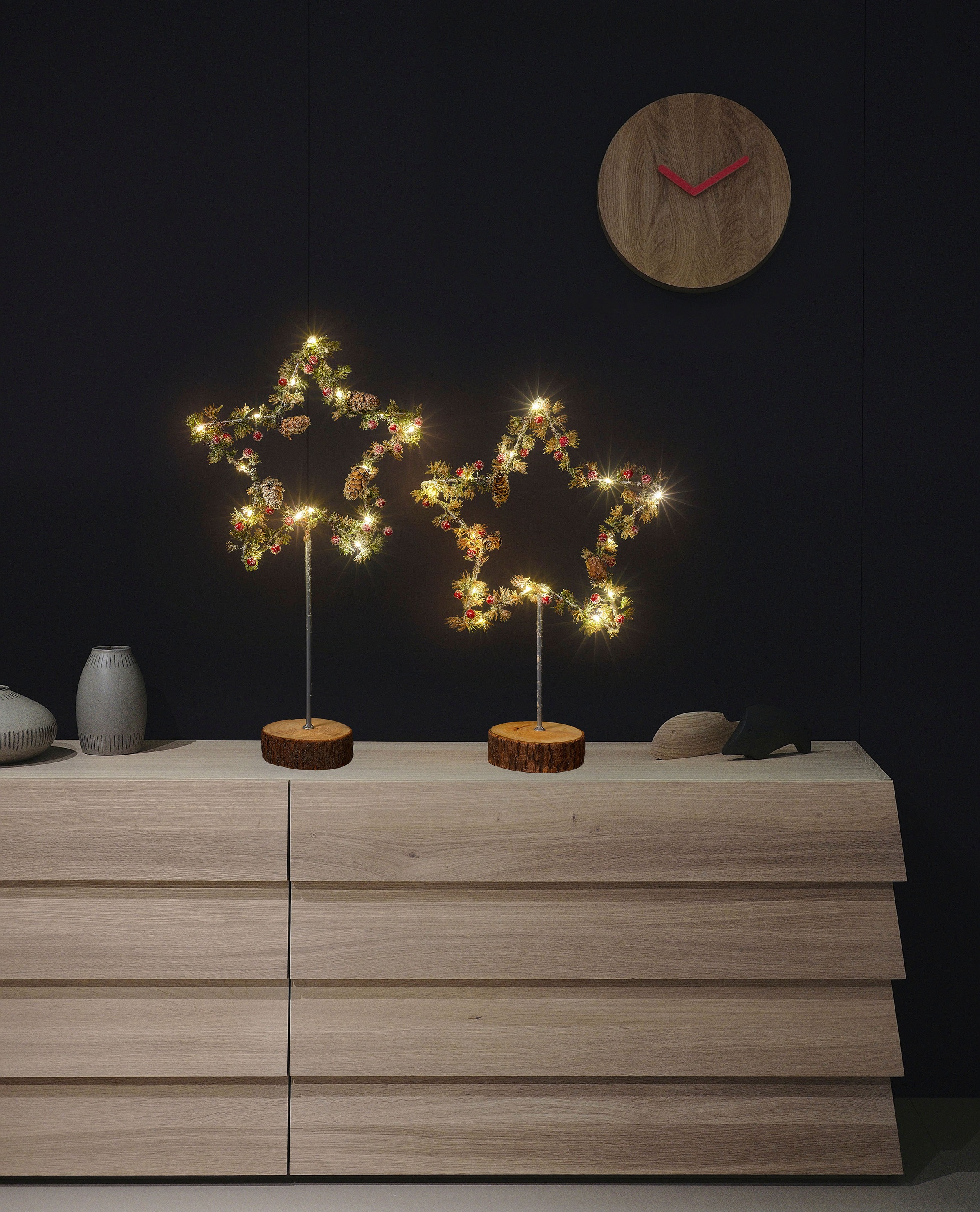 BONETTI LED mit online Holzfuß, Set, und 49 3 Zapfen«, 2er ca. »Weihnachtsstern, Früchte 39 XXL + cm, mit cm Garantie Höhe Jahren | Stern kaufen Weihnachtsdeko
