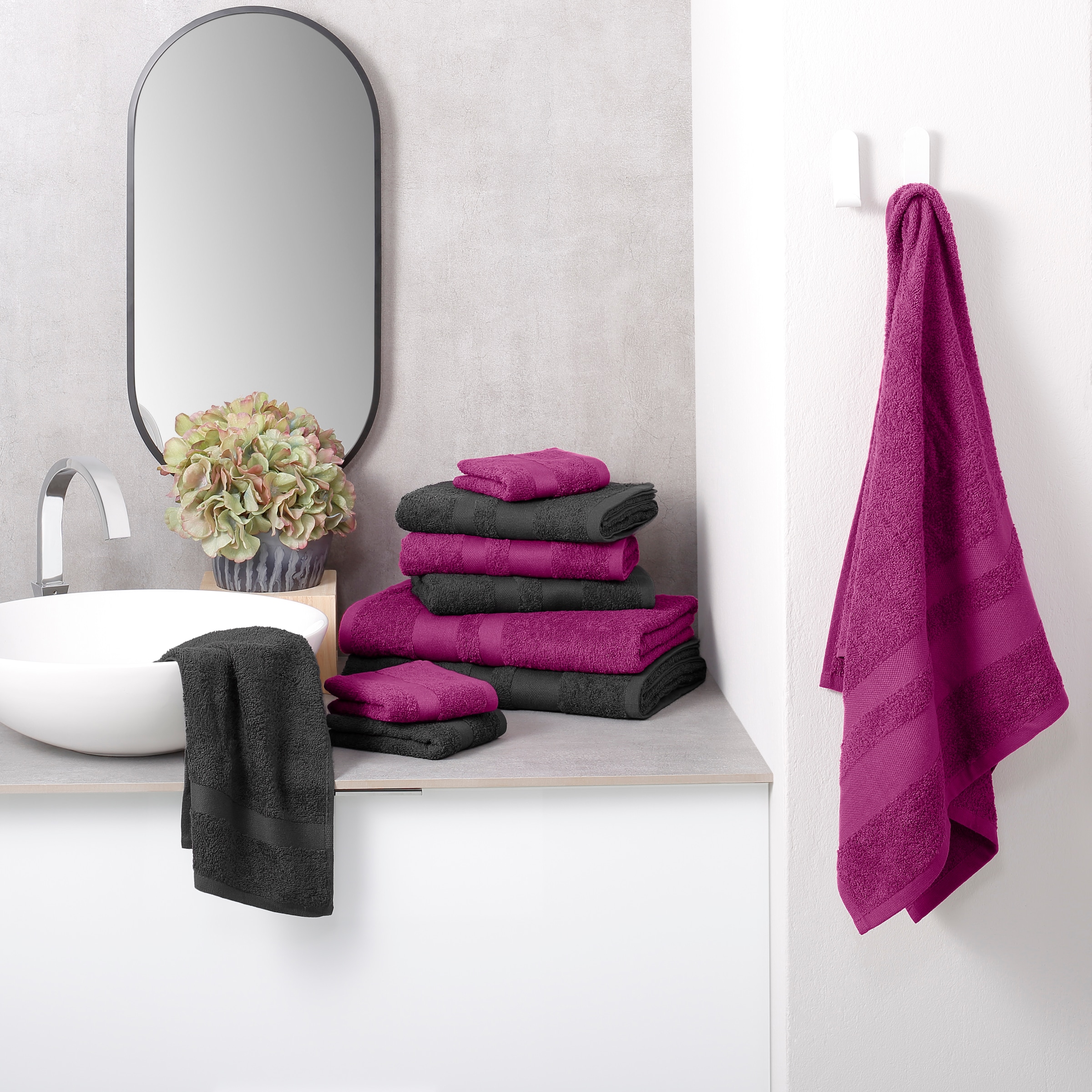 my home Handtuch Set »Vanessa, 10-tlg Handtuch-Set, Duschtücher, Handtücher und Gästetücher«, Set, 10 tlg., Walkfrottee, 100% Baumwolle, einfarbig, weich, saugstark, mit Bordüre