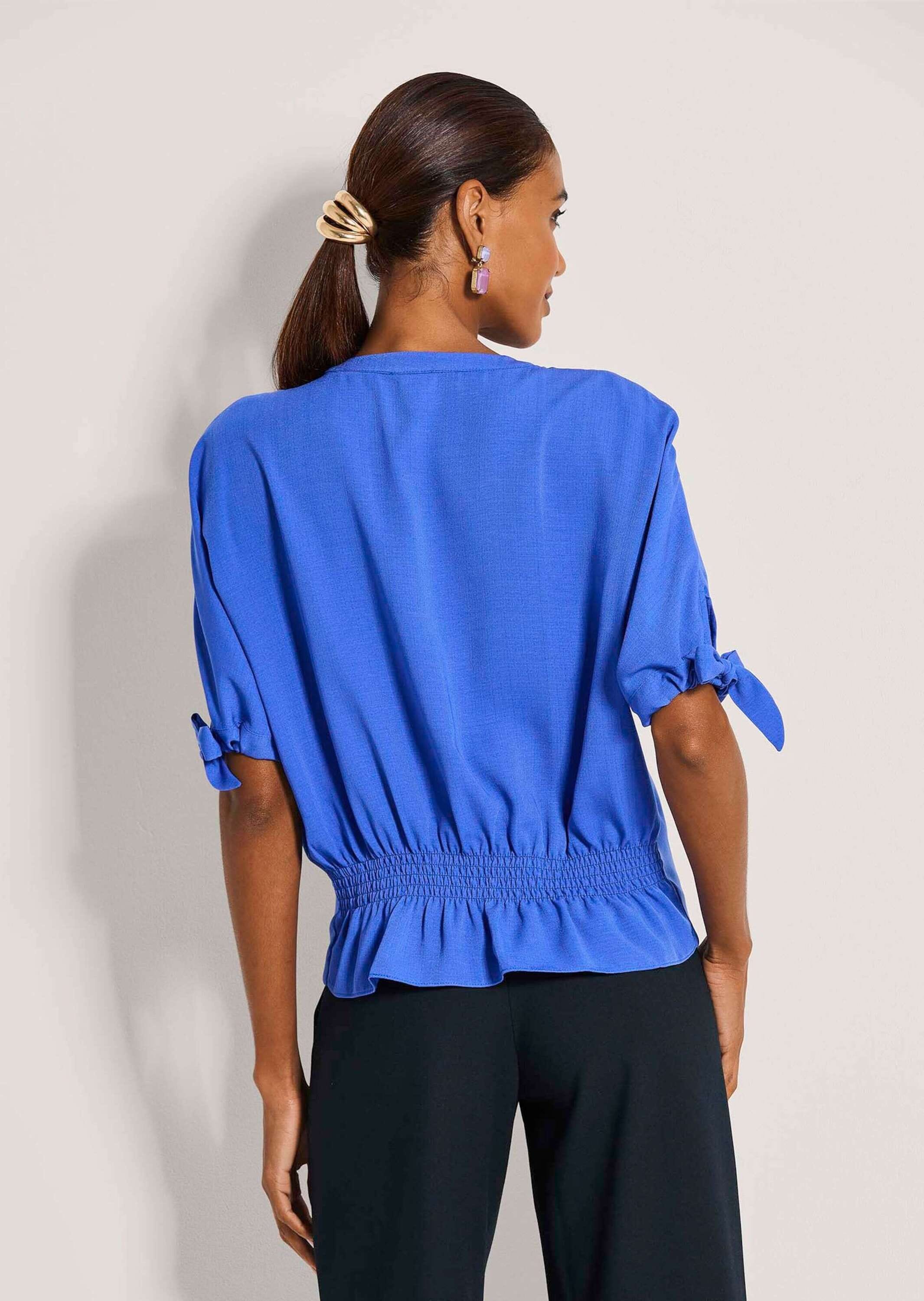 MADELEINE Kurzarmbluse »Blusenshirt Luftige Sommerbluse mit Fledermausärmeln« Ärmel mit Tunnelzug und Bindeband