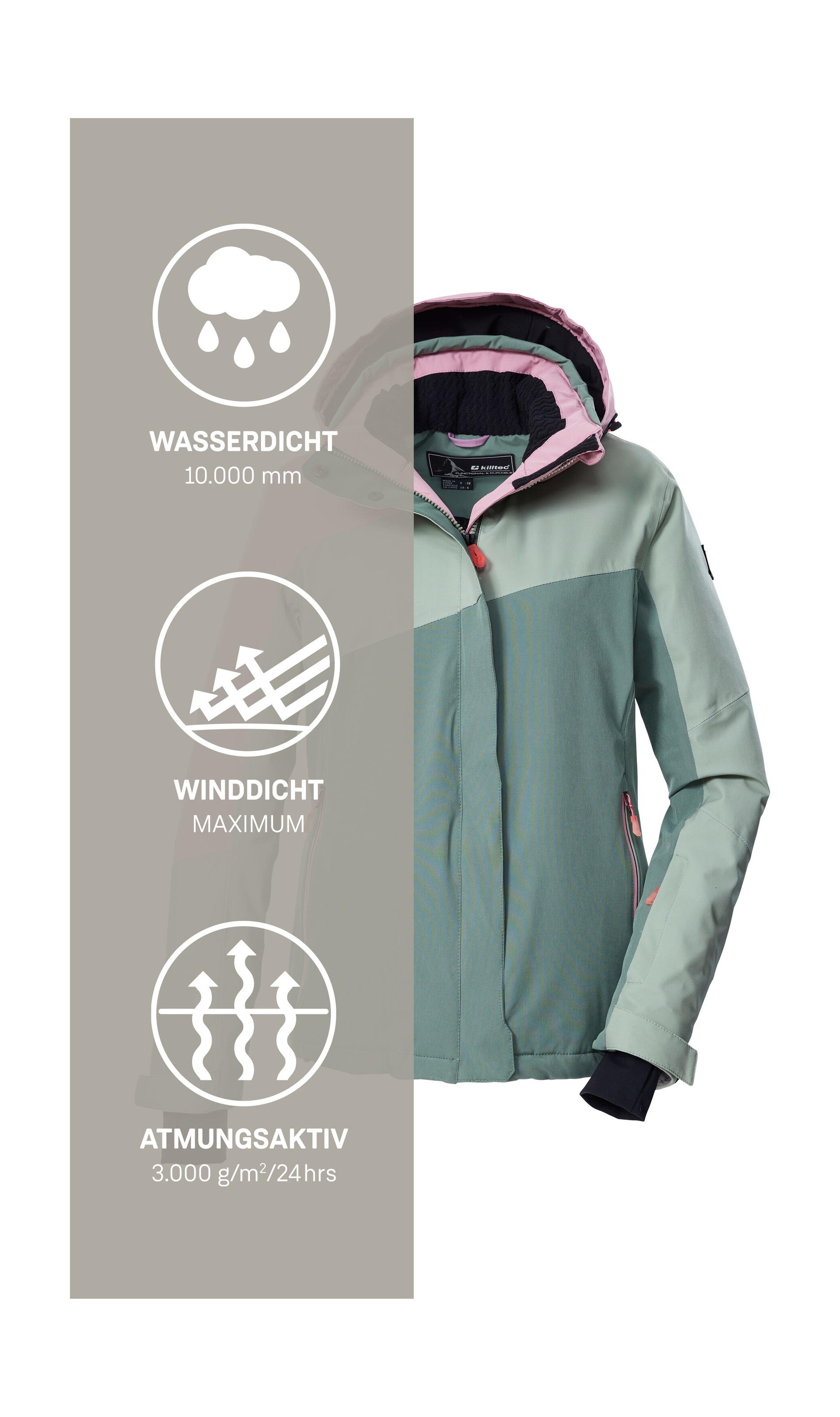 Killtec Skijacke »KSW 26 WMN SKI JCKT«, Wind- und wasserdicht, atmungsaktiv, Colourblock-Design, PFAs-frei