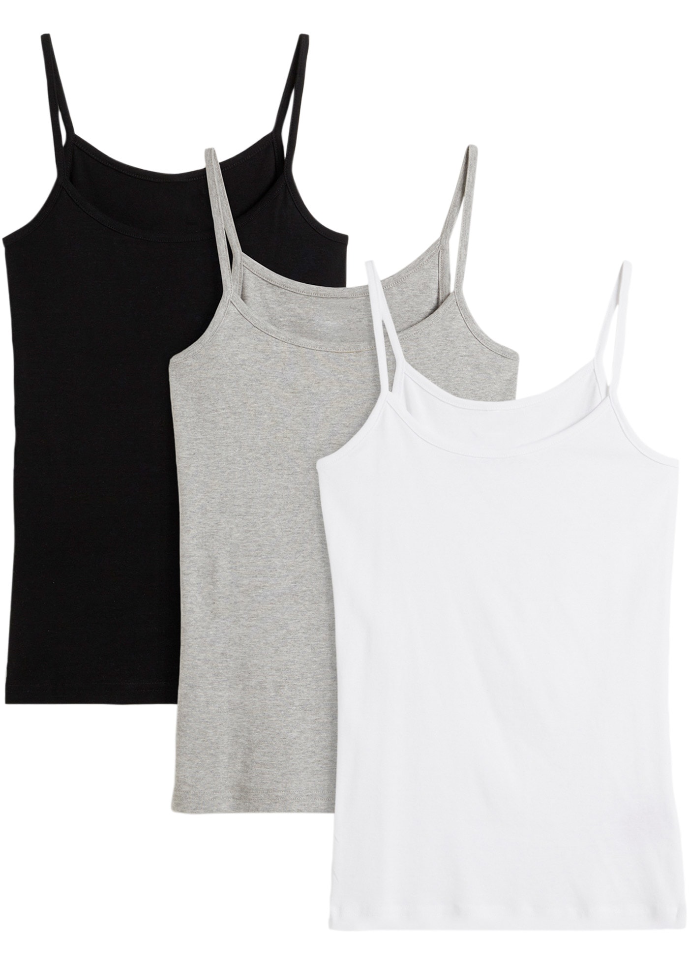 bonprix Shirttop Packung, 3 taillierte Passform, ohne Ärmel, aus leichtem Baumwollmaterial