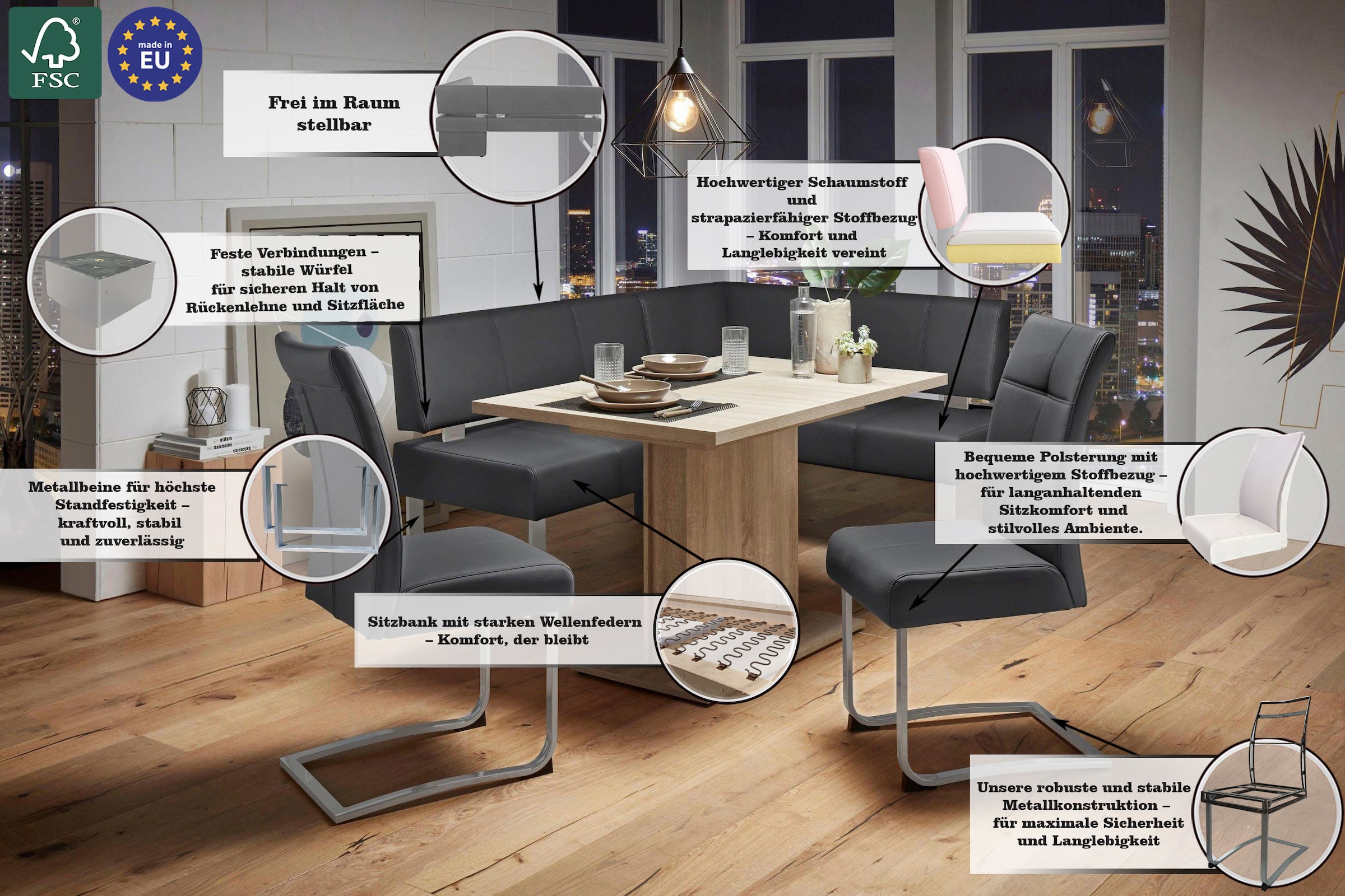 Home affaire Eckbank »Rab« in 2 Breiten (180 oder 200 cm), Bezug in verschiedenen Qualitäten