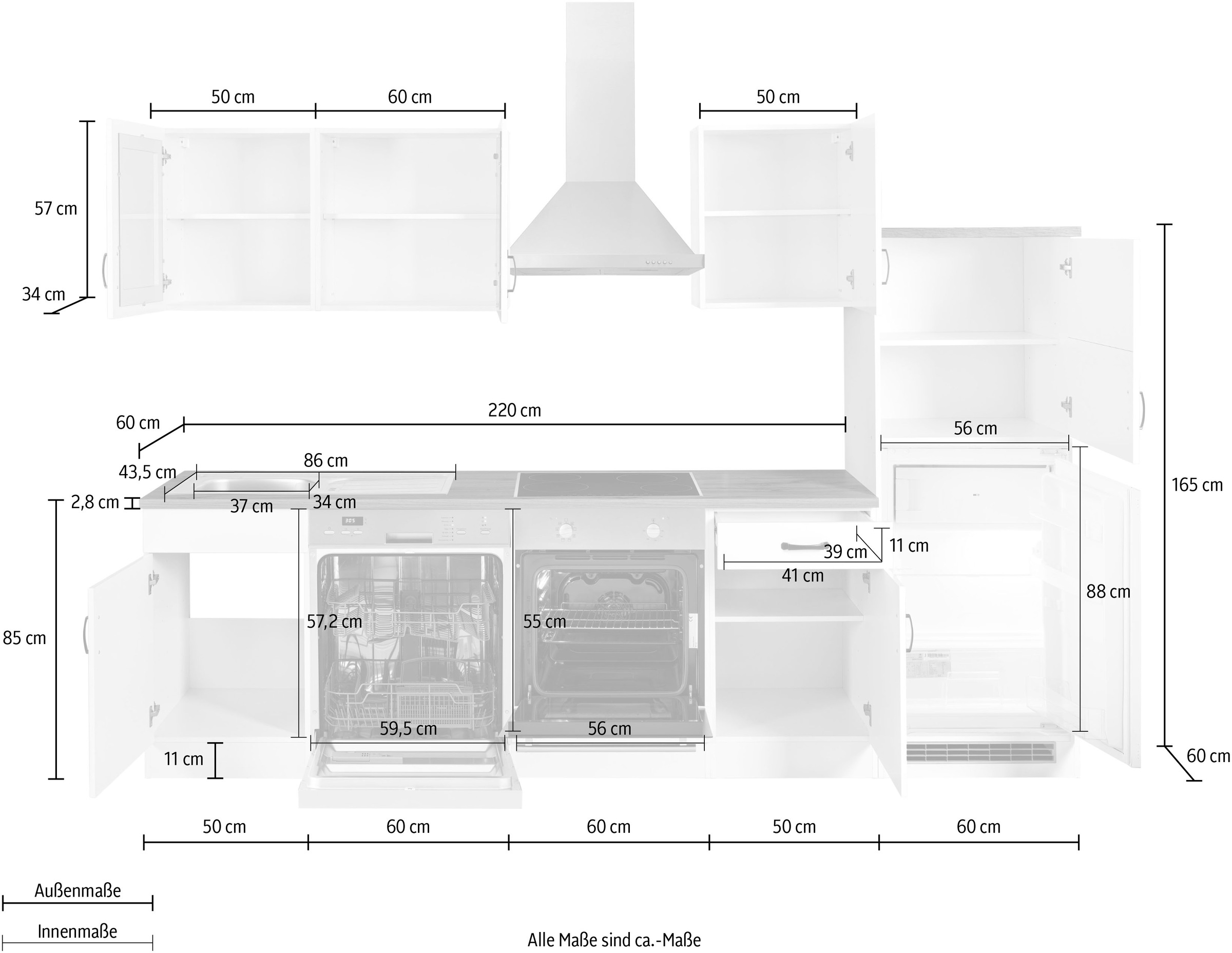 KOCHSTATION Küchenzeile »KS-Athen«, mit E-Geräten, Breite 310 cm
