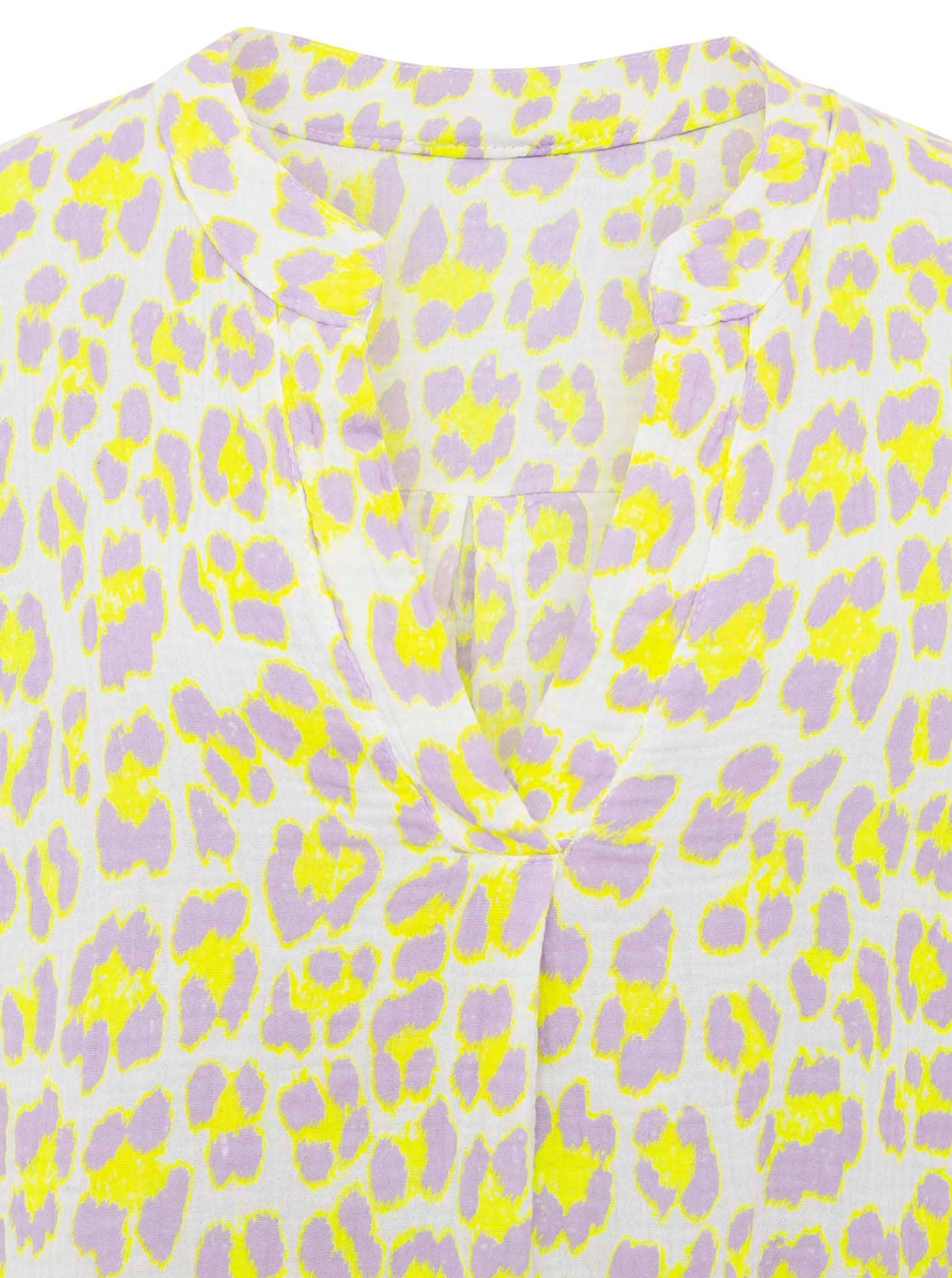 Zwillingsherz Blusentop »"Rom"« Turn-Up Ärmel, V-Neck. Leo-Muster, Musselin