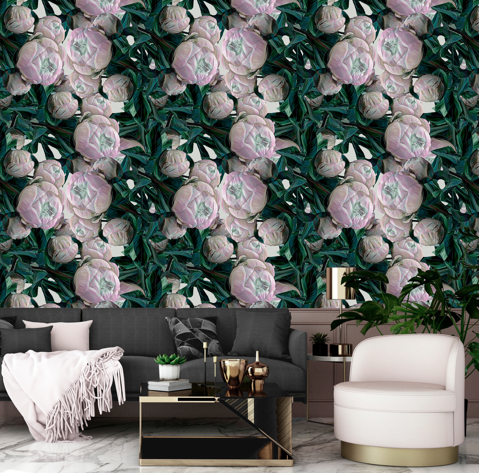 queence Vinyltapete »Ronja«, bedruckt-Motiv-botanisch-floral-gemustert-natürlich, 90x250cm, selbstklebend, kinderleichte Anbringung, Sticker