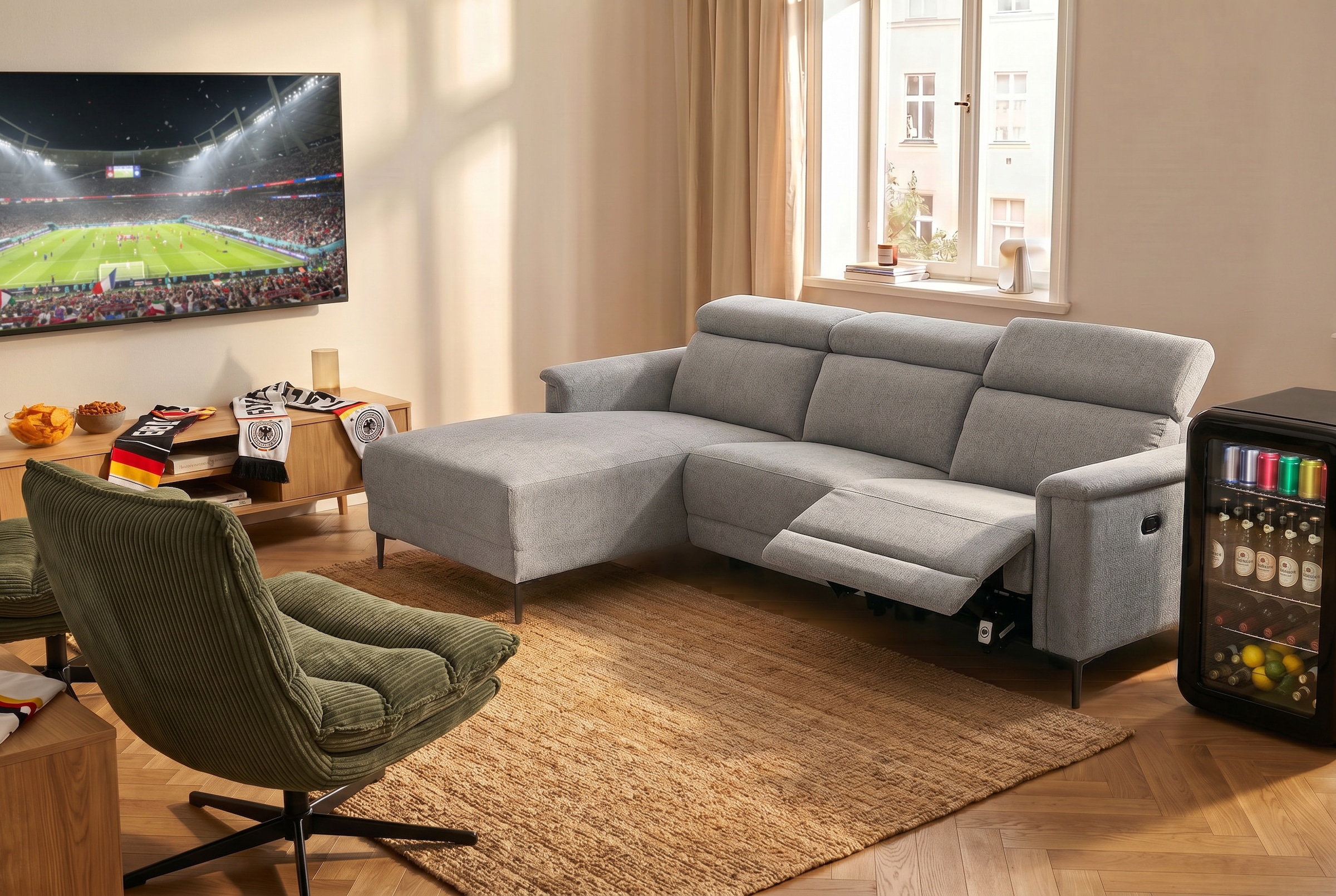 OTTO home Ecksofa »LUND, Struktur-Bezug, L-Form, 261cm, man. /elektr. Relaxfunktion« auch mit USB A/C-Anschluss sowie Kopfteilverstellung