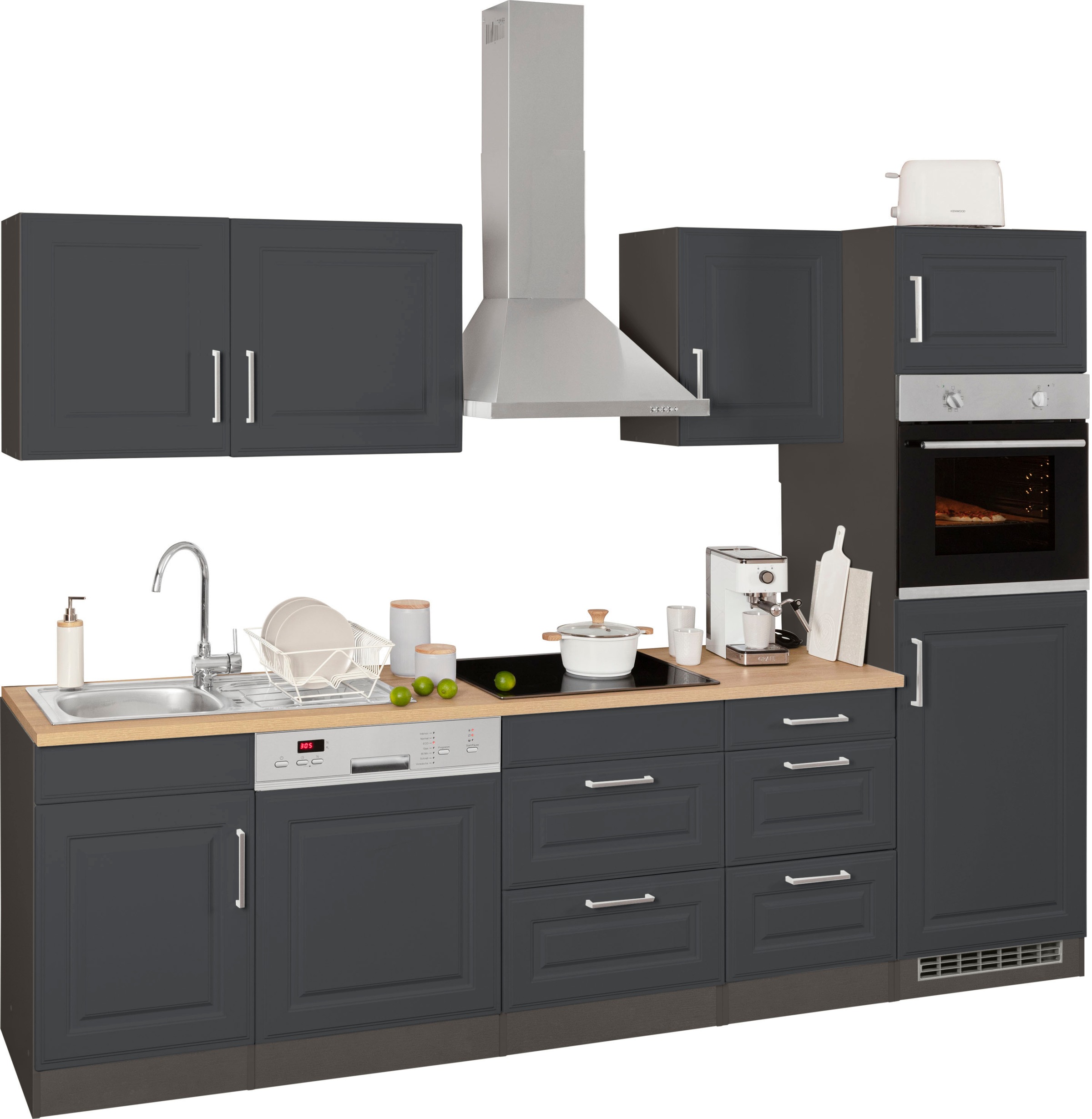 KOCHSTATION Küchenzeile »KS-Stockholm«, Breite 280 cm, mit hochwertigen MDF Fronten im Landhaus-Stil
