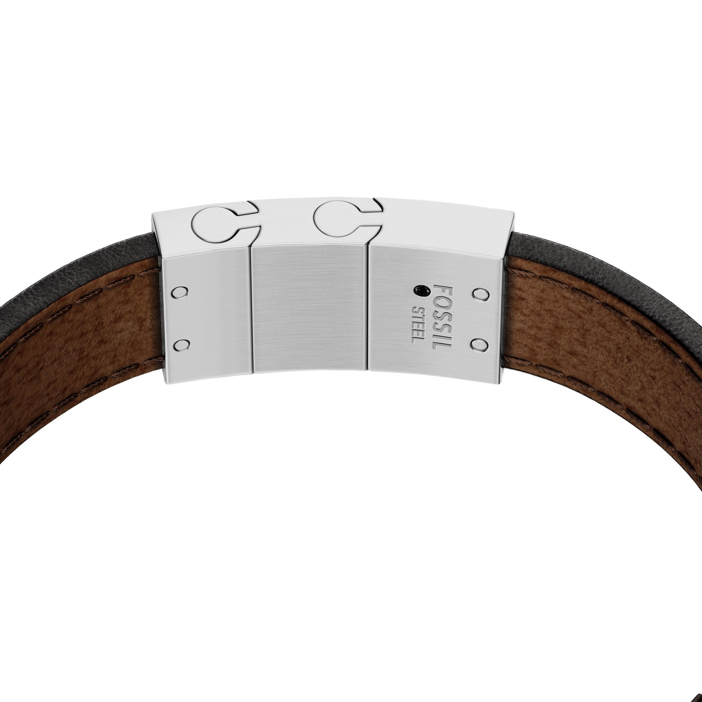 Fossil Armband »Schmuck Geschenk Edelstahl Leder Armschmuck Armkette Everett«