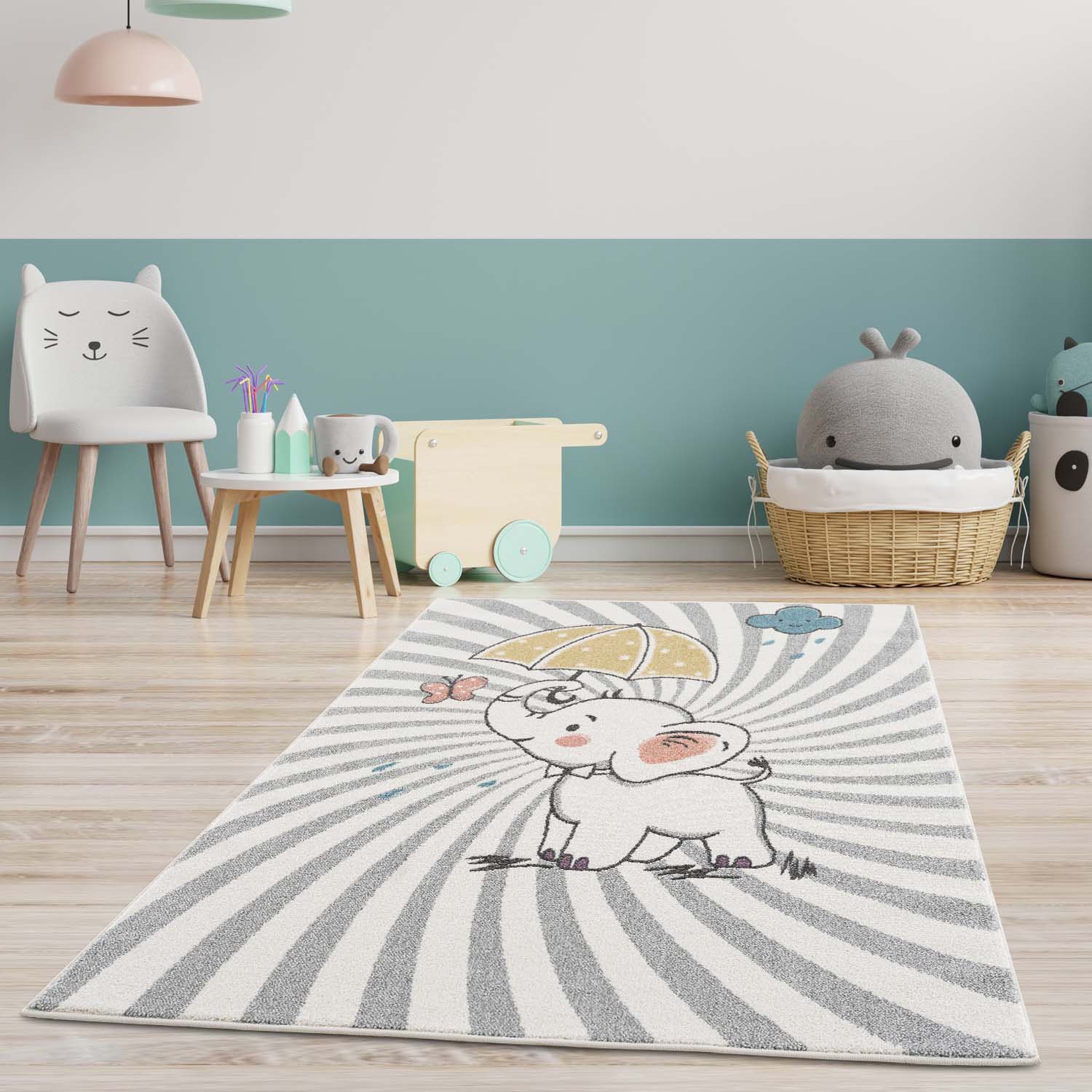 Carpet City Kinderteppich »Anime9388«, rechteckig, 11 mm Höhe, Spielteppich, Elefant, Weicher Flor, Pflegeleicht, Kinderzimmer