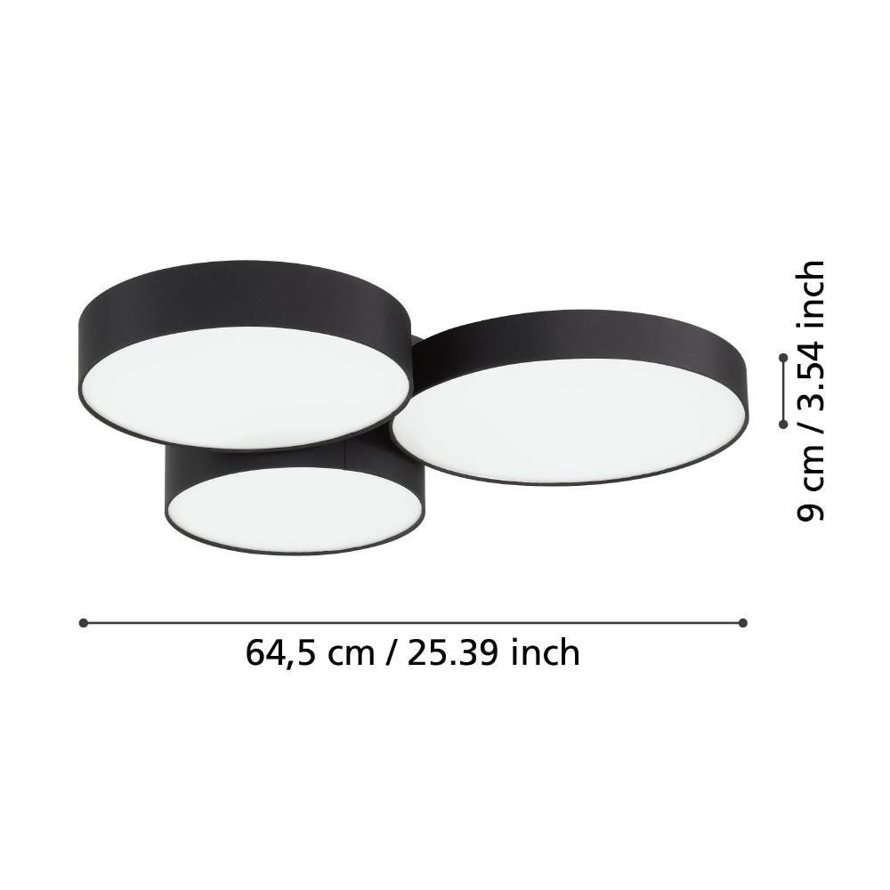 EGLO Deckenleuchte »BARBANO-Z Deckenlampe, schwarz weiß, ZigBee 3.0, Disco-Modus, Timer«, 3 flammig, Leuchtmittel LED-Modul | LED fest integriert, App und Sprachsteuerung Alexa, 60,5 x 56,5 x 9 cm, exkl. Fernbedienung