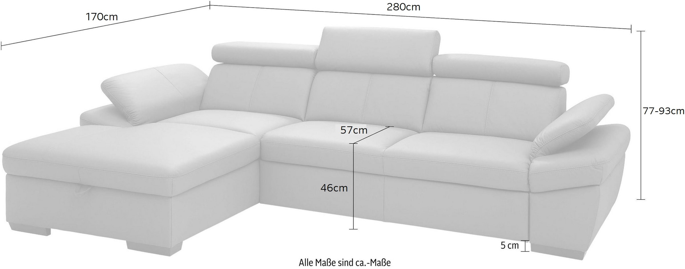 exxpo - sofa fashion Ecksofa »Salerno, klassisch modernes Funktionssofa, hoher Sitzkomfort, L-Form« inkl. Kopf- und Armteilverstellung, wahlweise mit Bettfunktion