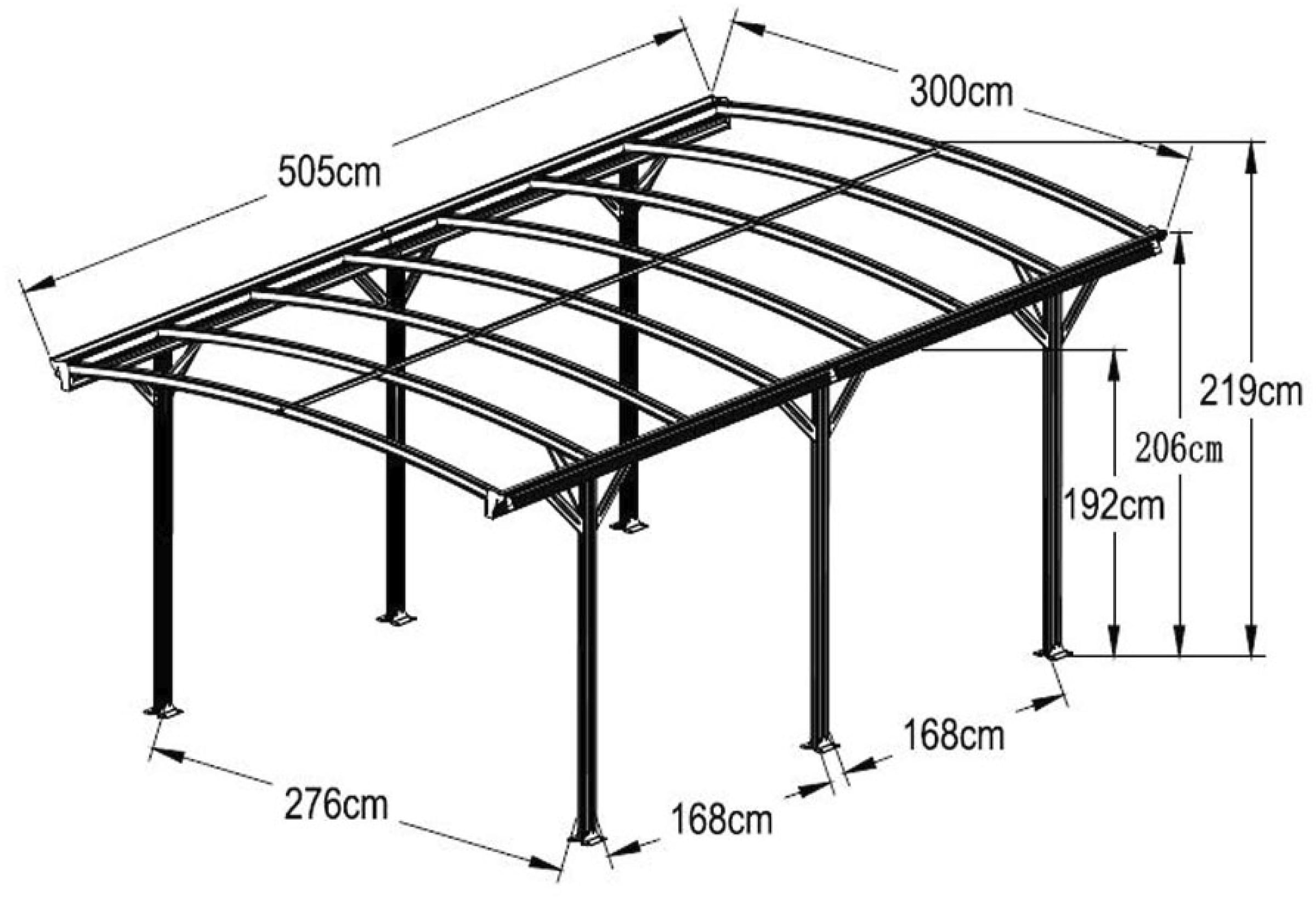 WESTMANN Einzelcarport »Rundbogen«, Aluminium, 276 cm, Anthrazit, aus Aluminium, anthrazit