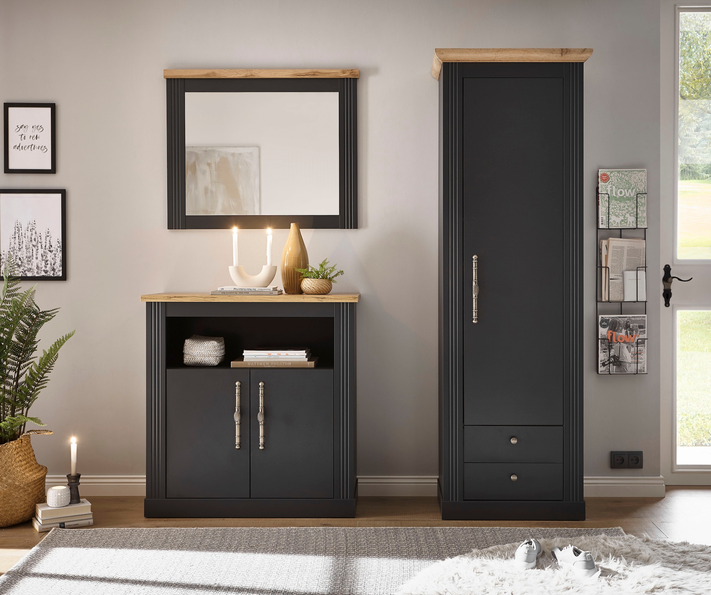 Home affaire Garderoben-Set »WESTMINSTER TOPSELLER!«, (3 St., Kommode, Spiegel, Garderobenschrank), im romantischen Landhausstil
