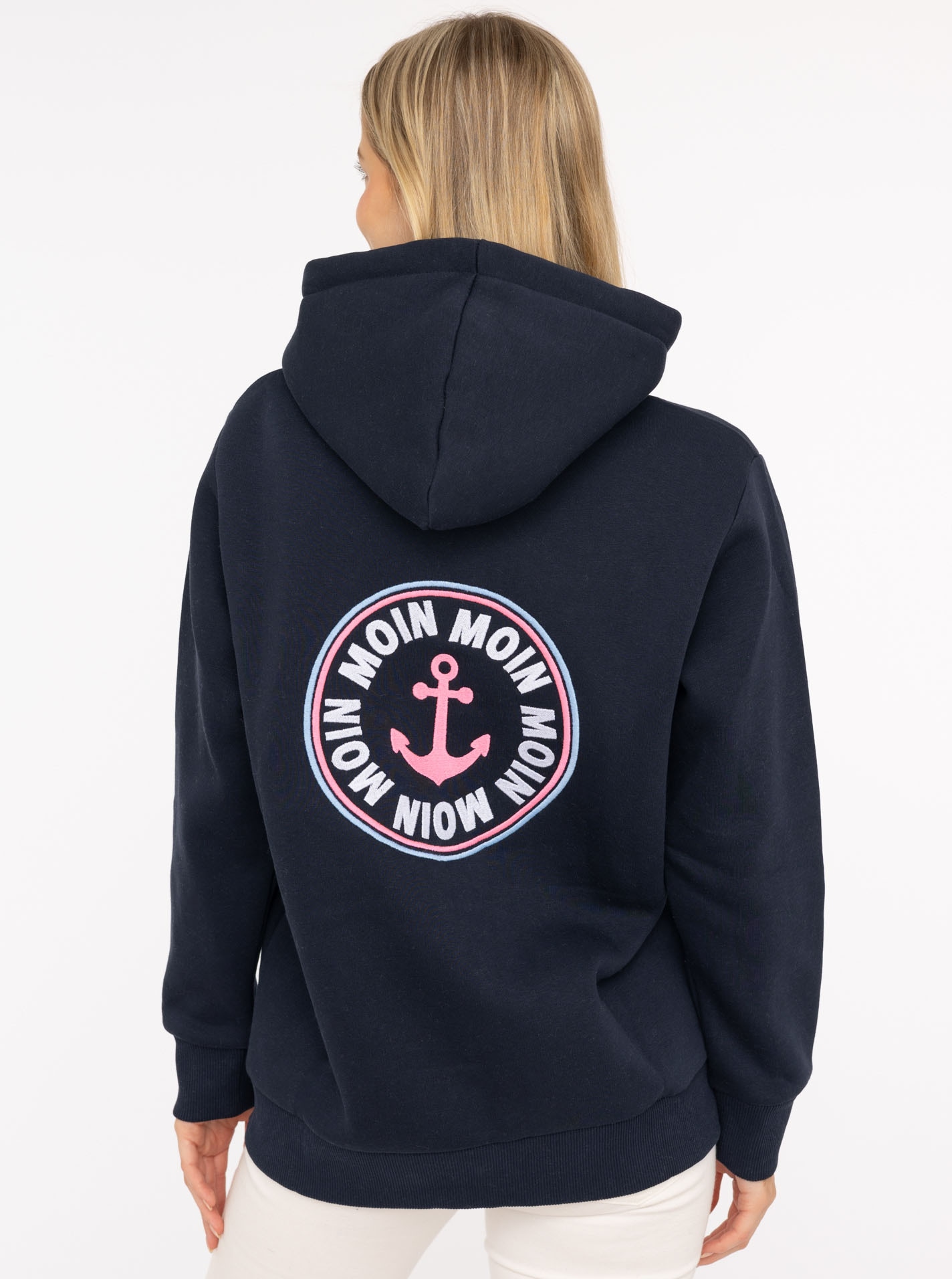 Zwillingsherz Kapuzensweatjacke »"Anker Kreis Classic"«, Langarm, Reißverschluss, Stickerei am Rücken, Kapuze, Taschen