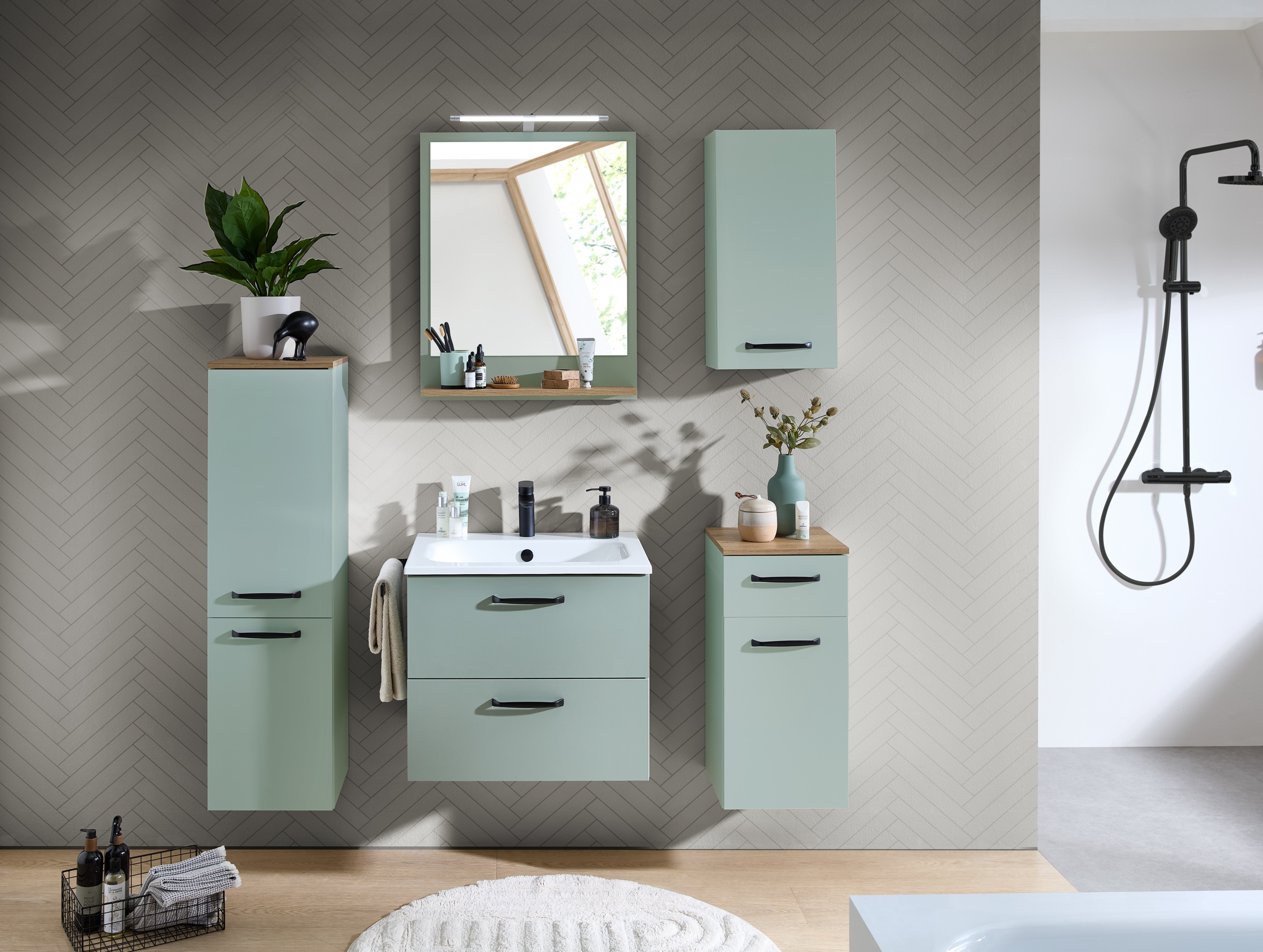 Saphir Midischrank »Quickset 500, Badschrank 32,4 cm breit, 2 Türen« 2 Einlegeböden, Badezimmer-Midischrank