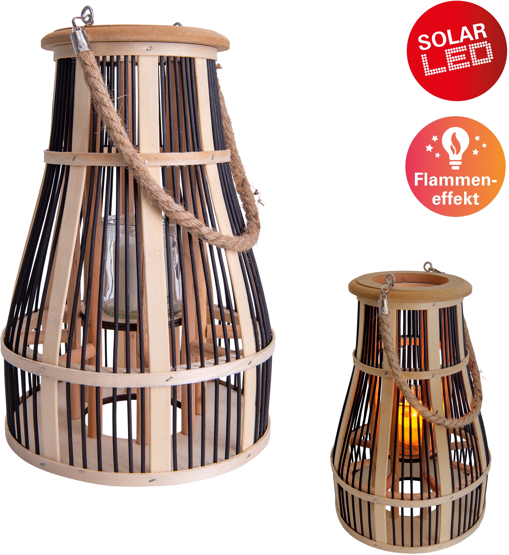 näve LED Solarleuchte Flammeneffekt, mit Jahren XXL kaufen für Bambus/Jute/Glas 3 flammig-flammig, Material: Teelicht, online »Korb«, 1 Glaseinsatz Garantie 