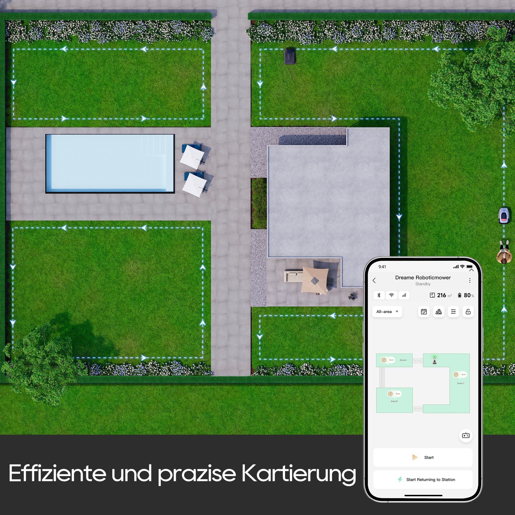 Dreame Rasenmähroboter »Mower A1«, benötigt kein Begrenzungskabel, erkennt Hindernisse automatisch