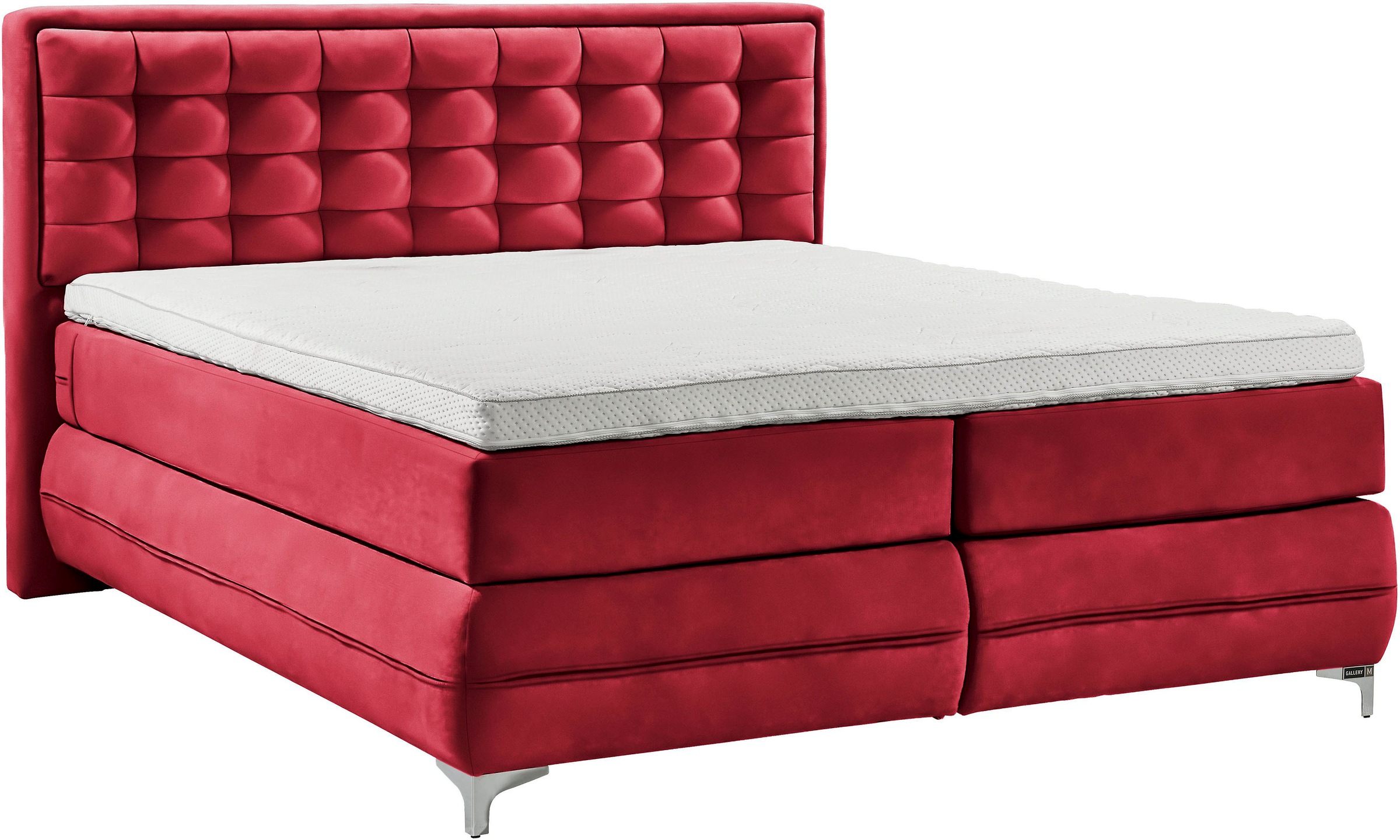 Musterring, Boxspringbett »Dubai« Winkelfuß in Chrom, 3 Härtegrade, Kopfteil in Kassettensteppung, D 521 rot, Microfaser TYPA Bonnellfederkern-