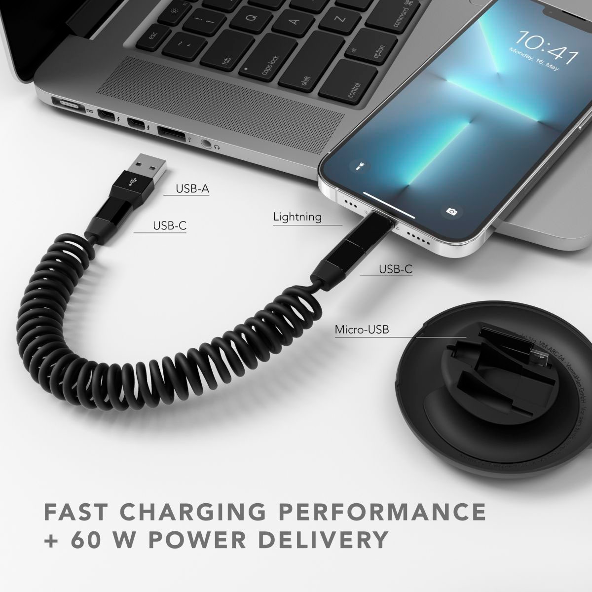 VONMÄHLEN Smartphone-Kabel »Allroundo Eco«, Micro-USB-Lightning, USB Typ A-USB-C, 90 cm