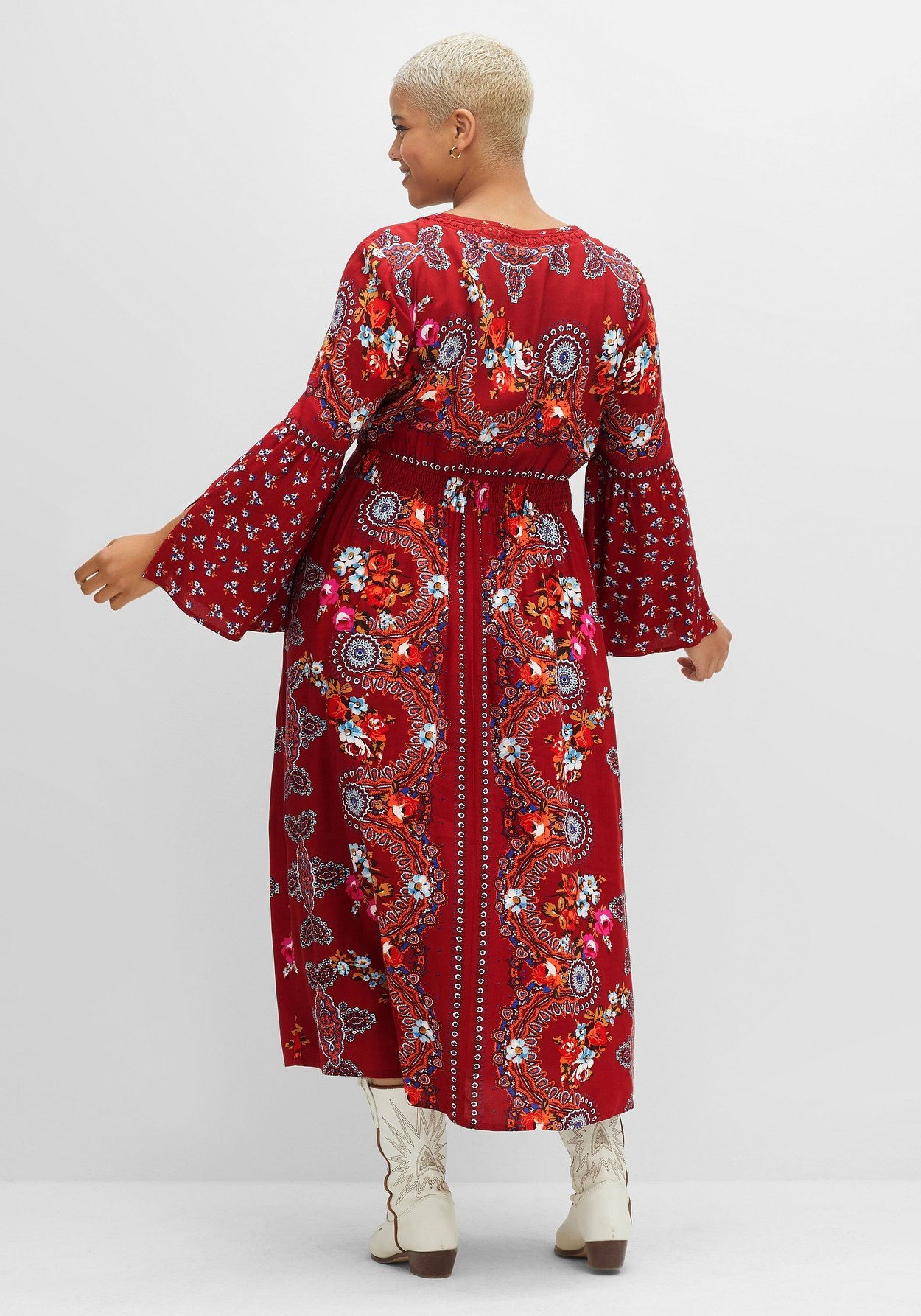 Sheego Maxikleid »Maxikleid im Boho-Stil, mit Trompetenärmeln«