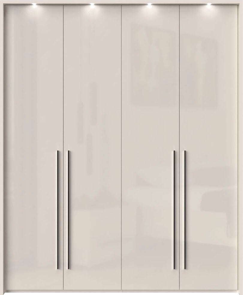 Places of Style Kleiderschrank »Piano, inklusive Rahmen und Beleuchtung, soft-close-Funktion«, (viele Breiten zur Auswahl, 226cm hoch), beige oder weiß, UV lackiert, Hochglanzfronten, FSC-zertifiziert