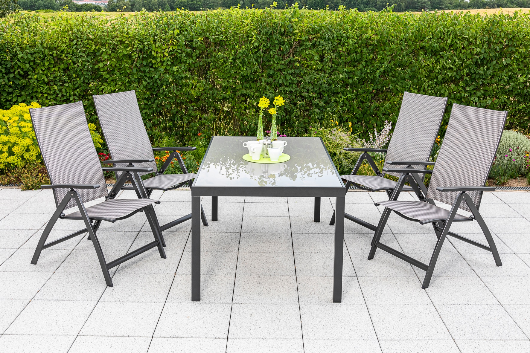 MERXX Garten-Essgruppe "Vicenza" 5 Stk. tlg. 4 Klappsessel mit Tisch