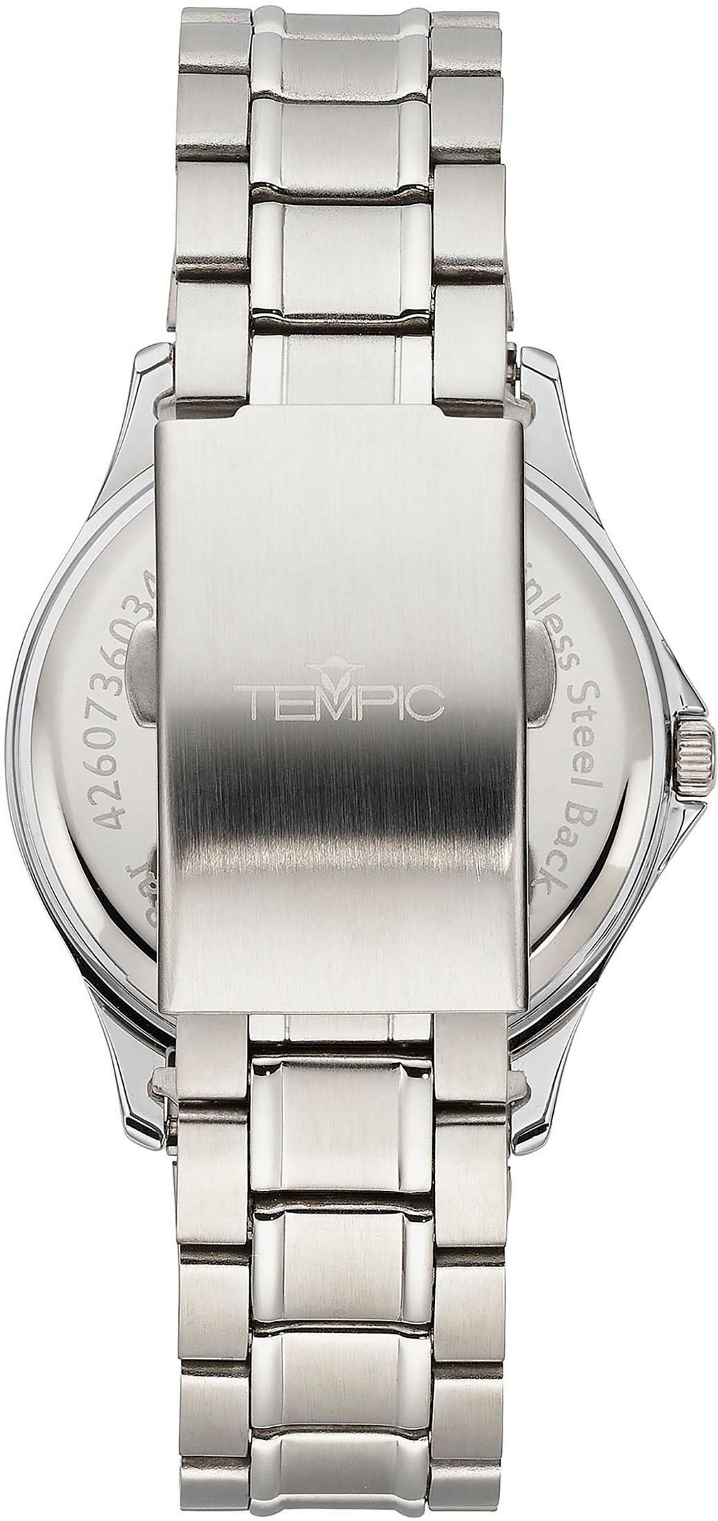 Tempic Quarzuhr, Armbanduhr, Herrenuhr, analog, Edelstahlarmband