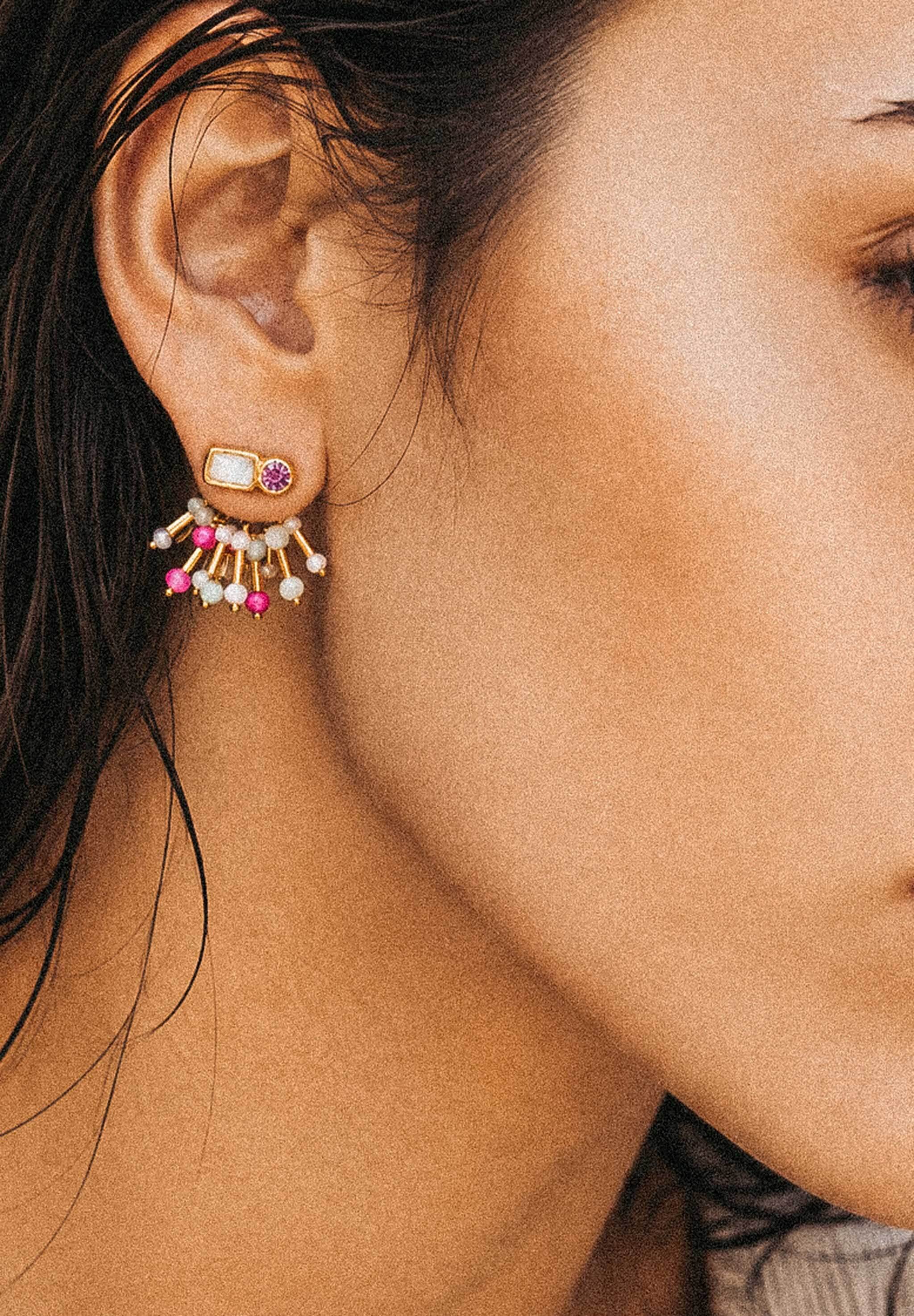 HAZE & GLORY Paar Ohrstecker »Ohrringe Ohrstecker Kreis Quarz Synthetischer Saphir Pink 925 Sterling Silber vergoldet«