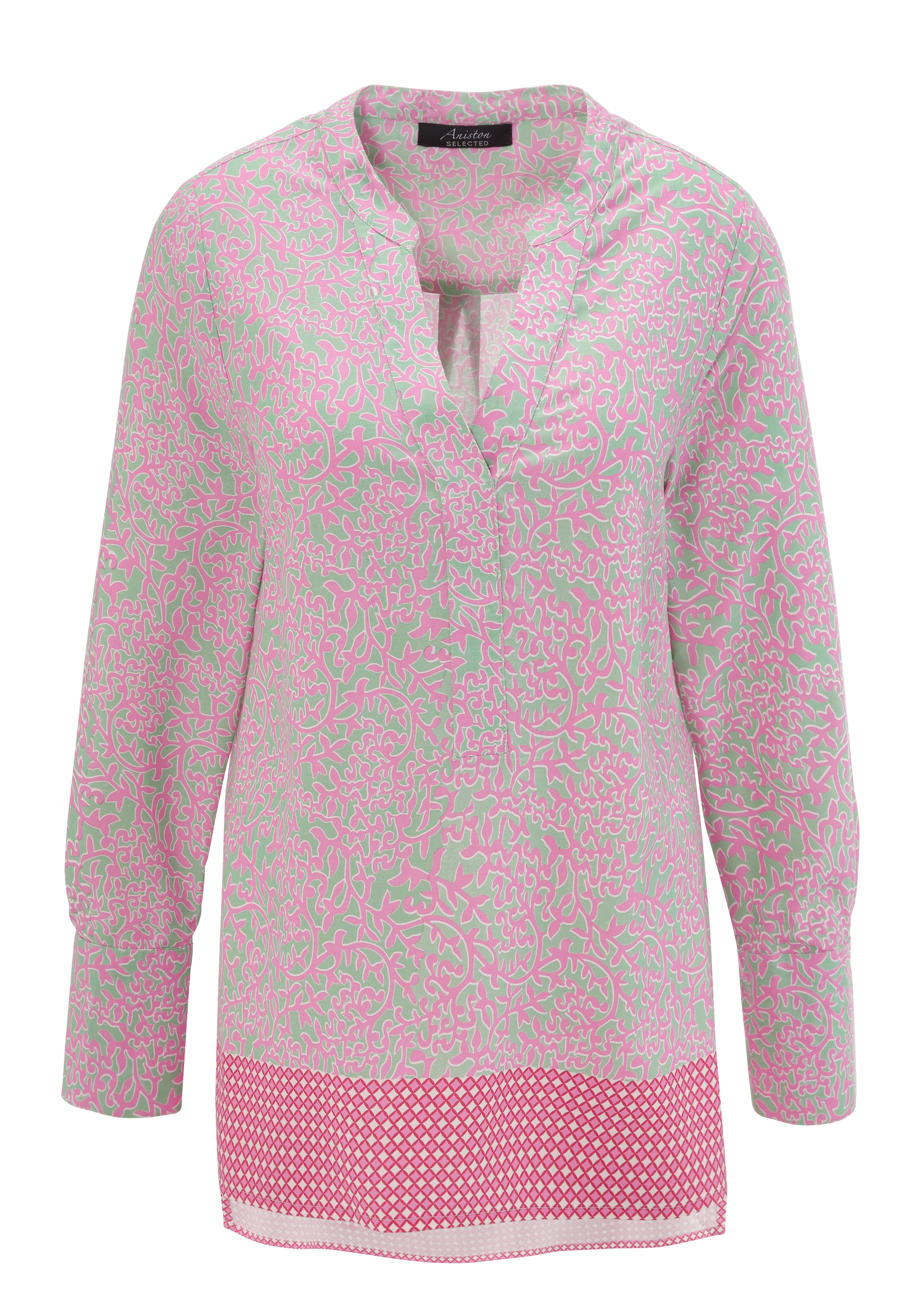 Aniston SELECTED Longbluse, mit Rankenmusterung und Bordürendruck am Saum