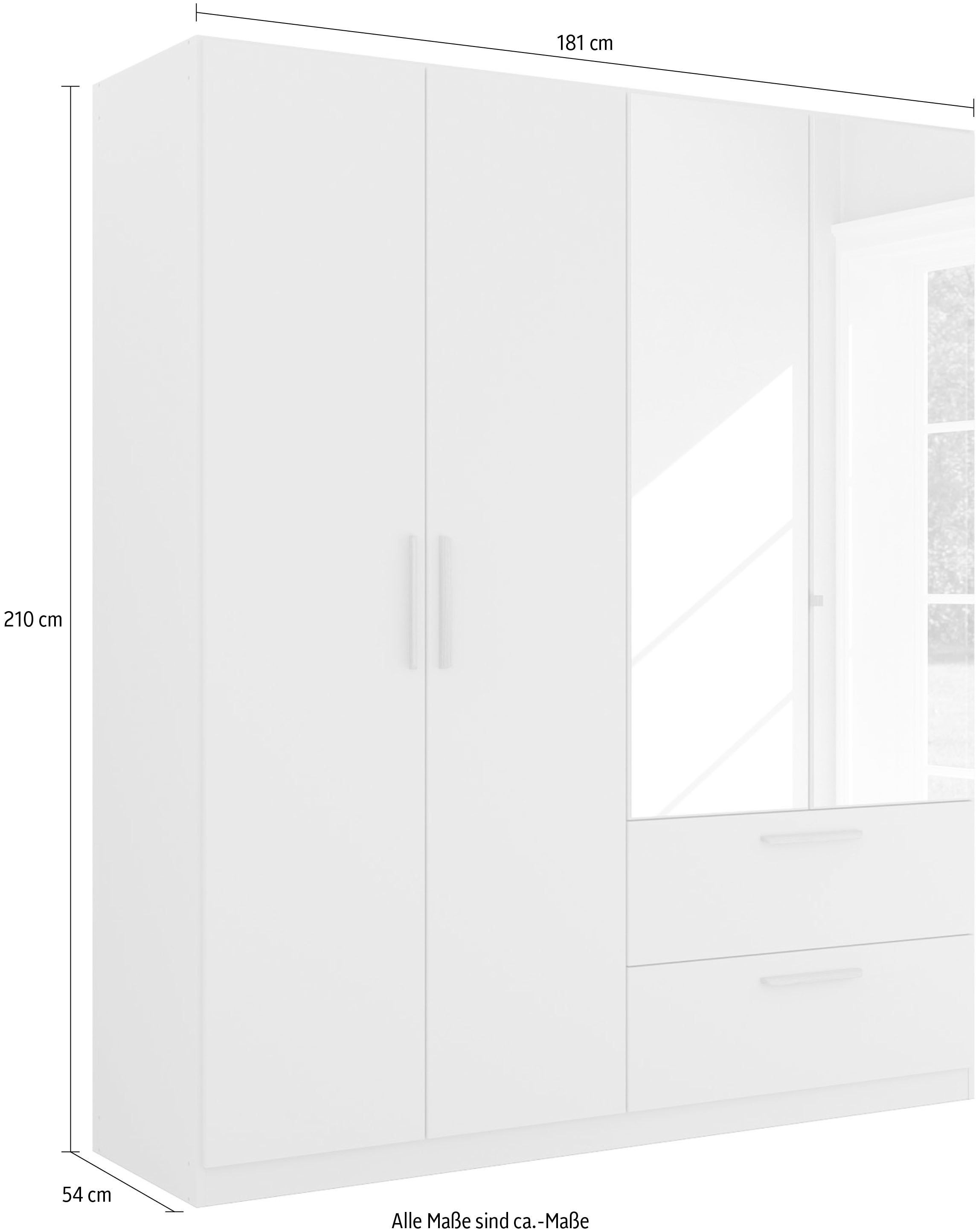 rauch Kleiderschrank »Skandi by Quadra Spin Schlafzimmerschrank«, im Landhaus-Stil mit Massivholzgriffen, mit Schubladen und Spiegel