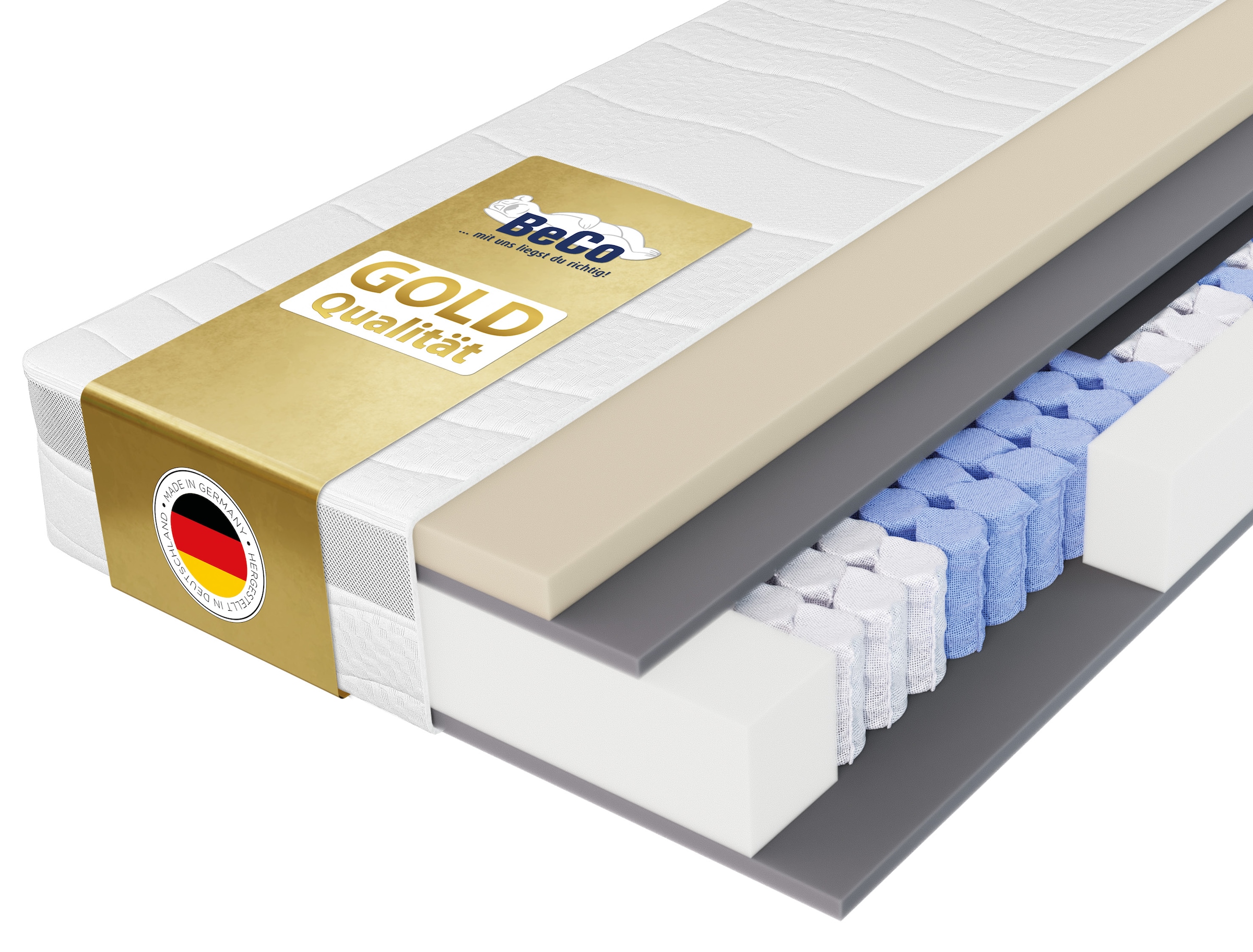 Beco Taschenfederkernmatratze "Feel Like Latex ONE TFK - GOLD, Matratze 90x200 cm, 140x200 cm & mehr" 21 cm hoch 500 Federn 1 Stk. tlg. Punktelastische Matratze mit stabilem Federkern, atmungsaktiv