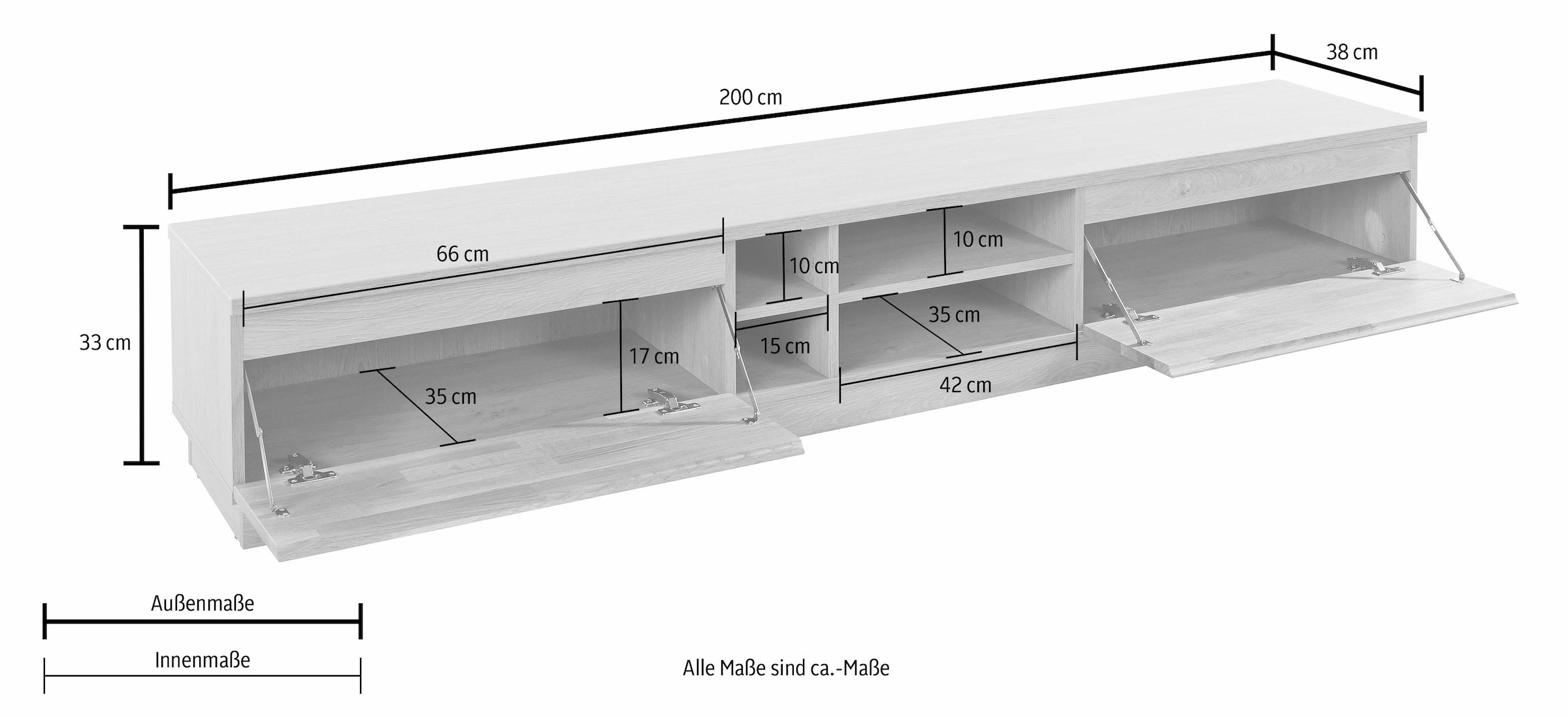 Home affaire Lowboard, Kommode, Breite 200 cm, teilmassiv, FSC®-zertifiziert