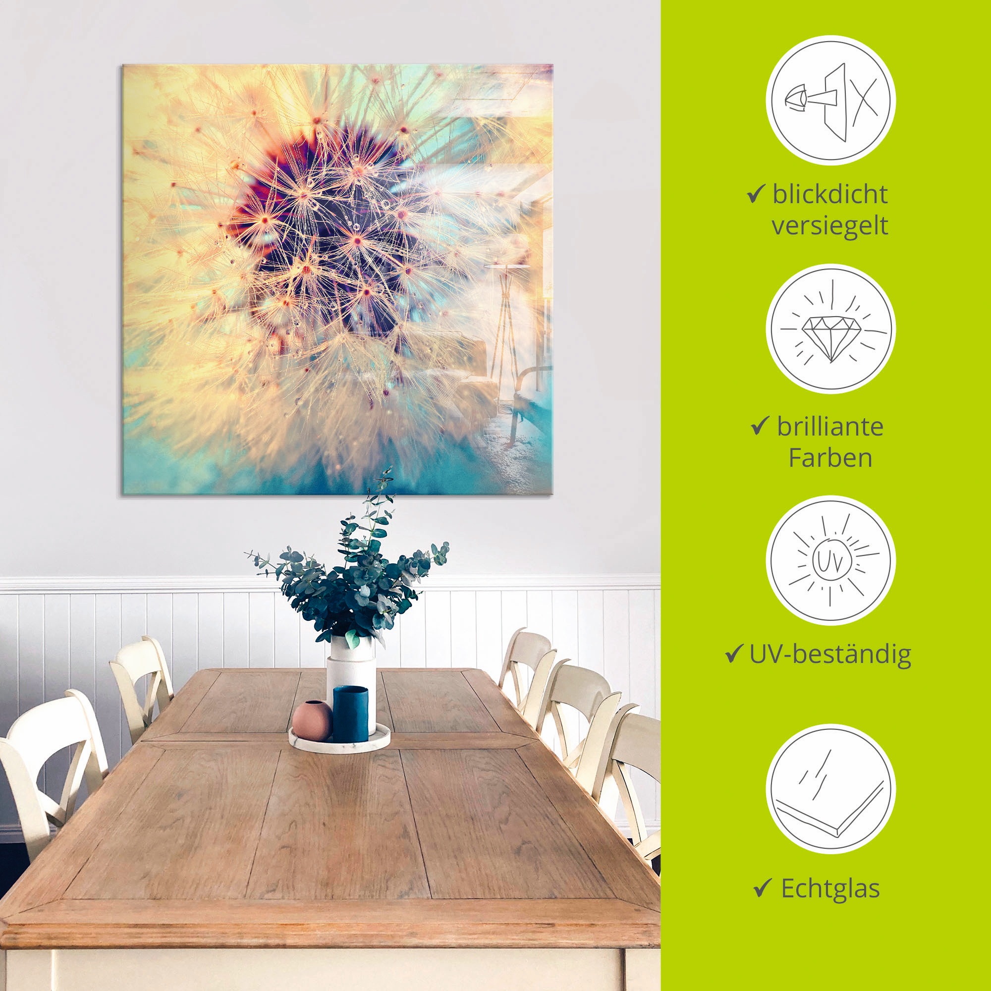 Artland Glasbild »Pusteblume ganz nah«, Blumen, (1 St.), in verschiedenen Größen