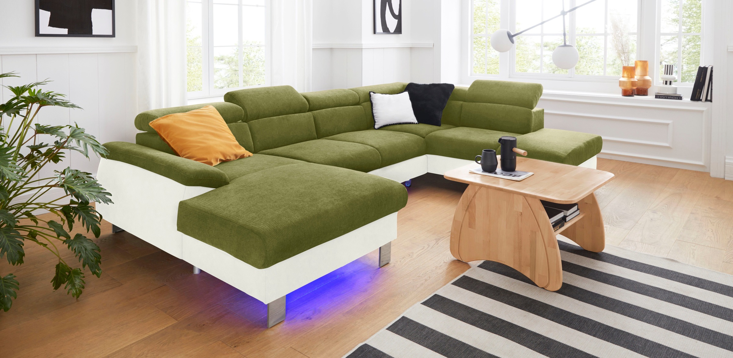 COTTA Polstergarnitur »Komaris U-Form«, (Set), Set bestehend aus: Wohnlandschaft mit Kopfteilverstellung & Hocker