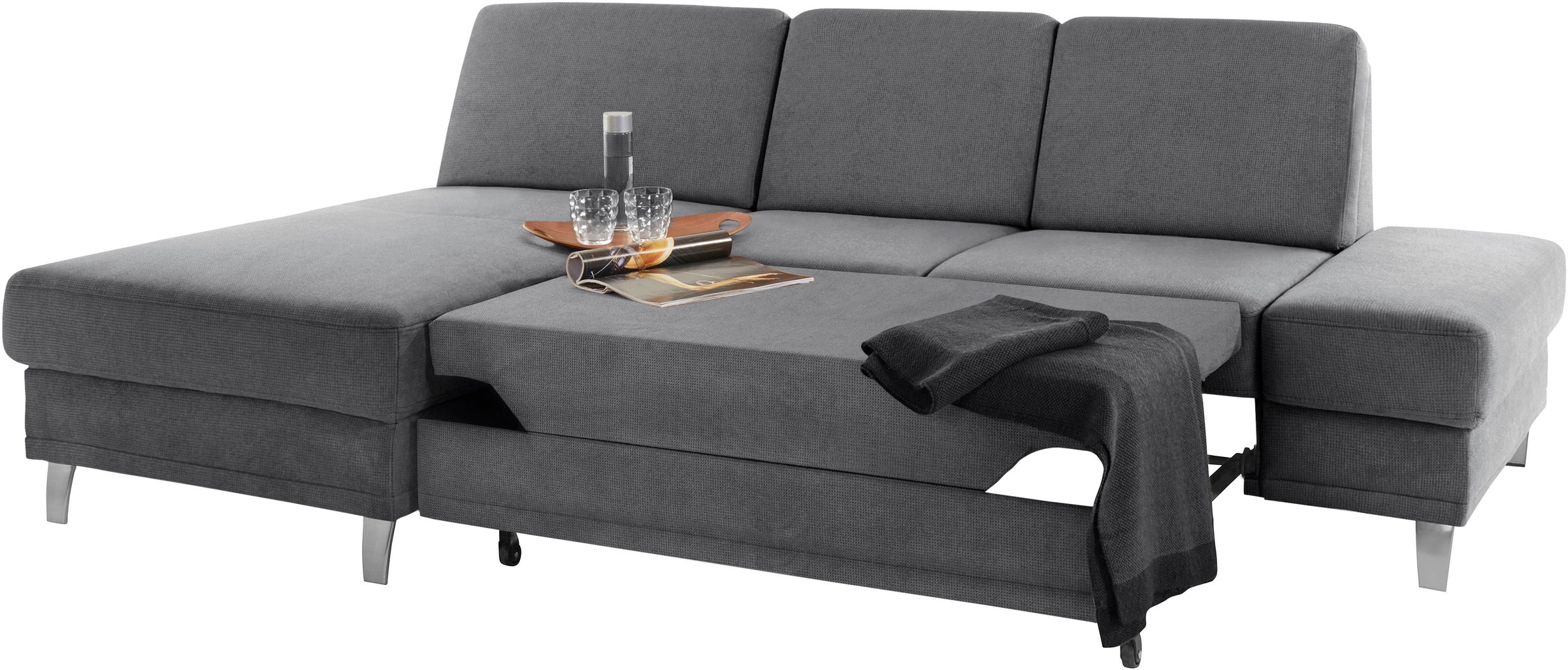 sit&more Ecksofa »Clio L-Form«, wahlweise mit Bettfunktion oder Vorziehsitz und Bettkasten, Federkern