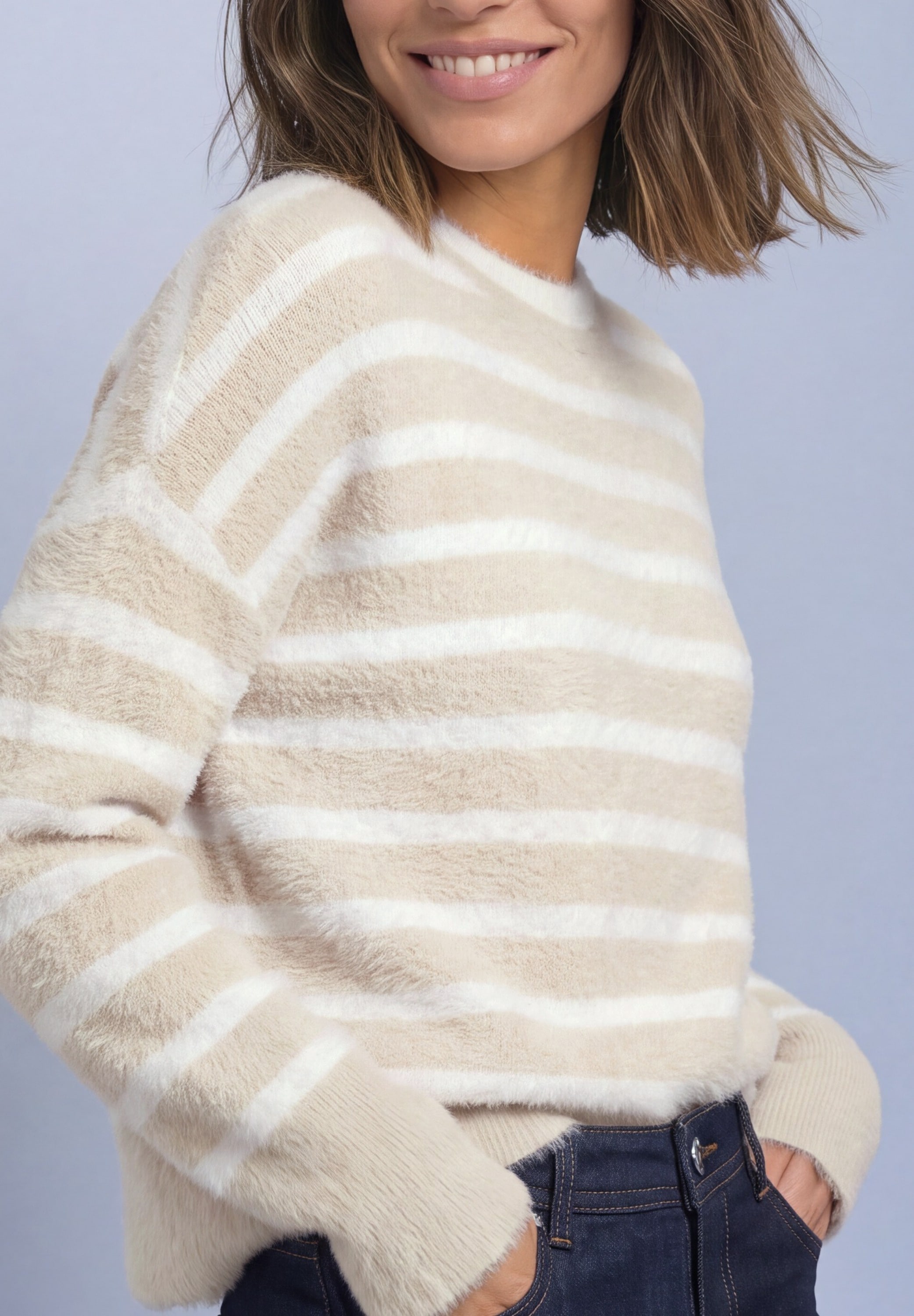 STREET ONE Rundhalspullover Kuschelpullover mit Rundhals und Streifen