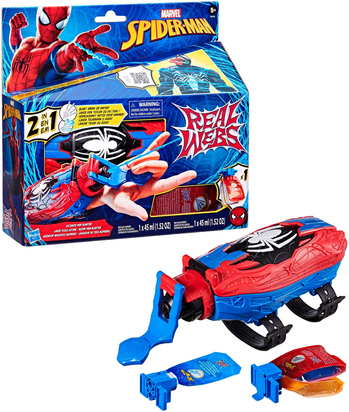 Hasbro Blaster »Marvel, Spider-Man Real Webs Super Web-Blaster«, verschießt Netze oder Wasser