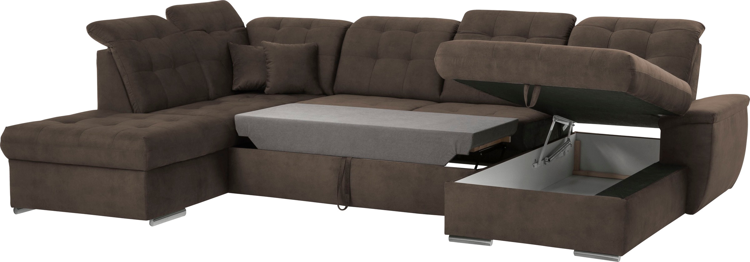 exxpo - sofa fashion Wohnlandschaft »Durango, aufwendige Sitz- und Rückenverarbeitung, bequem, U-Form«, inkl. Kopfteilverstellung, wahlweise mit Bettfunktion und Bettkasten