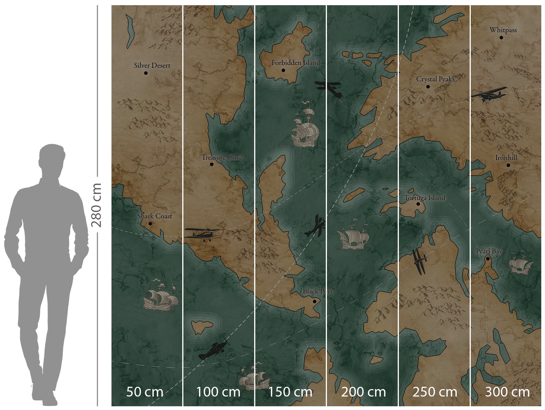 Komar Vliestapete »Digitaldruck Vlies -  Old Travel Map - Größe 300 x 280 cm« bedruckt glatt Kinderzimmer