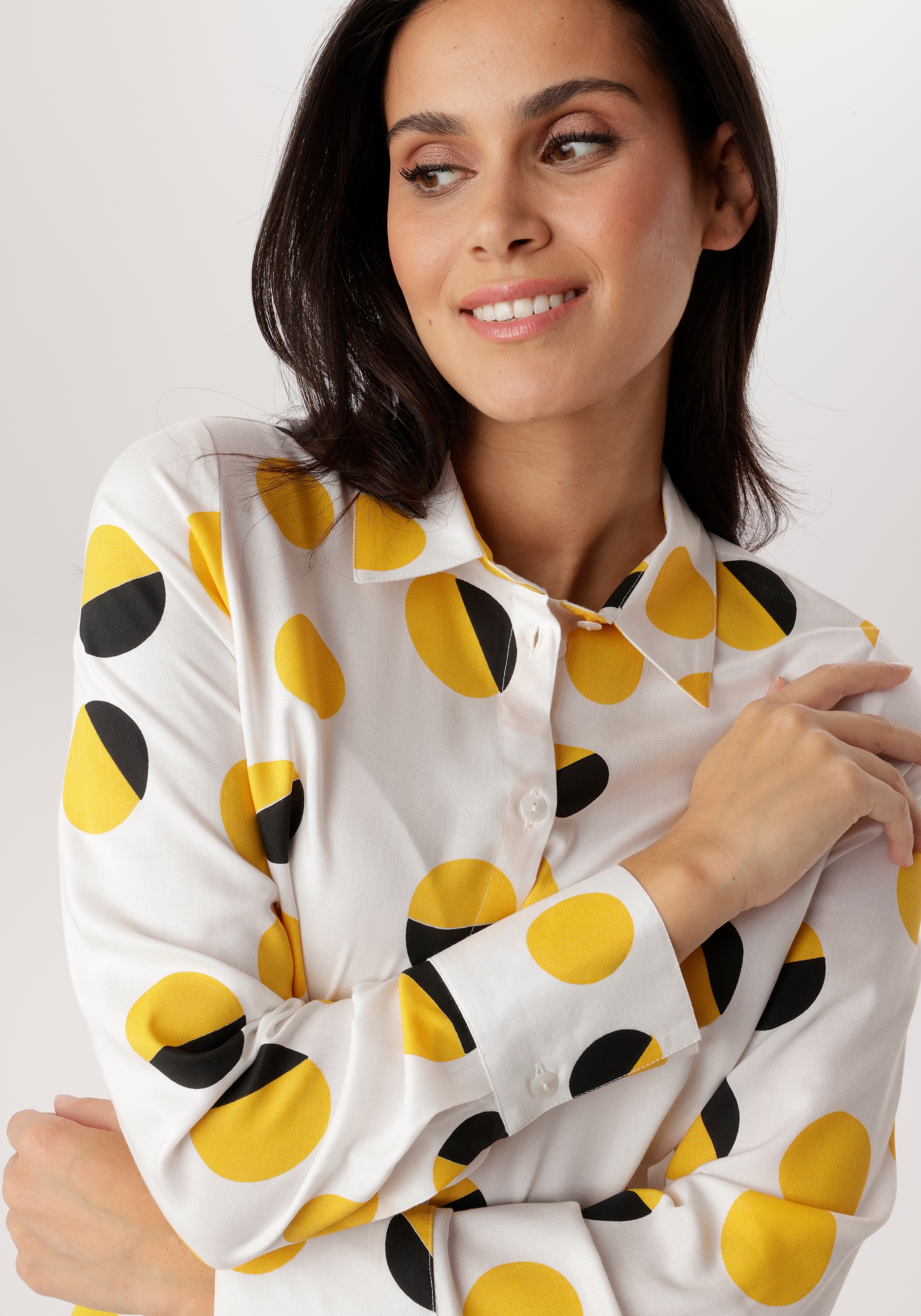 Aniston SELECTED Hemdbluse im trendigen und farbharmonischen Kreisverlauf - NEUE KOLLEKTION