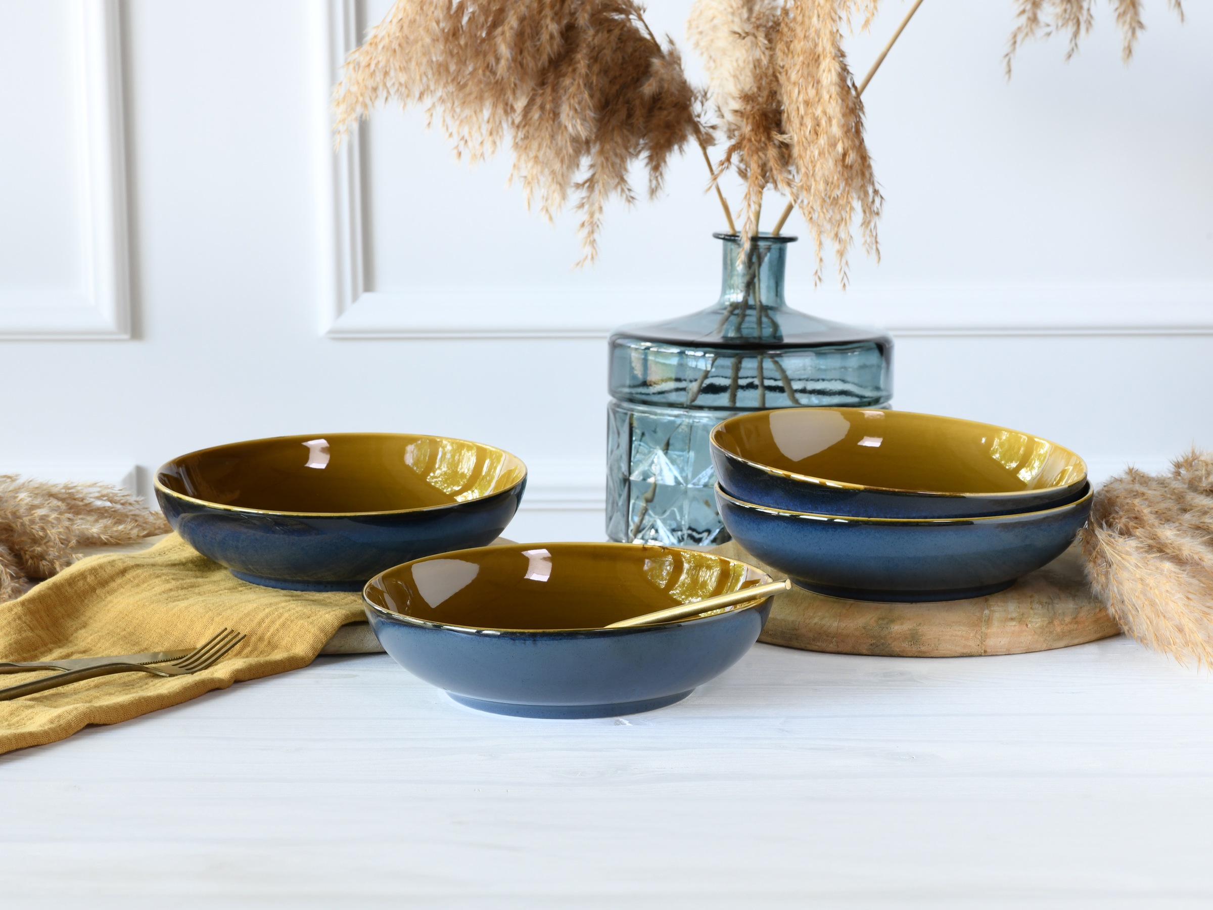 CreaTable Schale »Mallorca, Poke Bowl 4-tlg« 4 Stk. aus Steinzeug Spezialglasur mit Vintage Außenrand