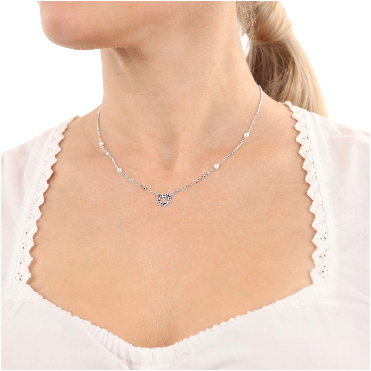 Amor Kette mit Anhänger »Herz, Trachtenschmuck, Volksfest« mit Stein (synth.) - mit Muschelkernperle