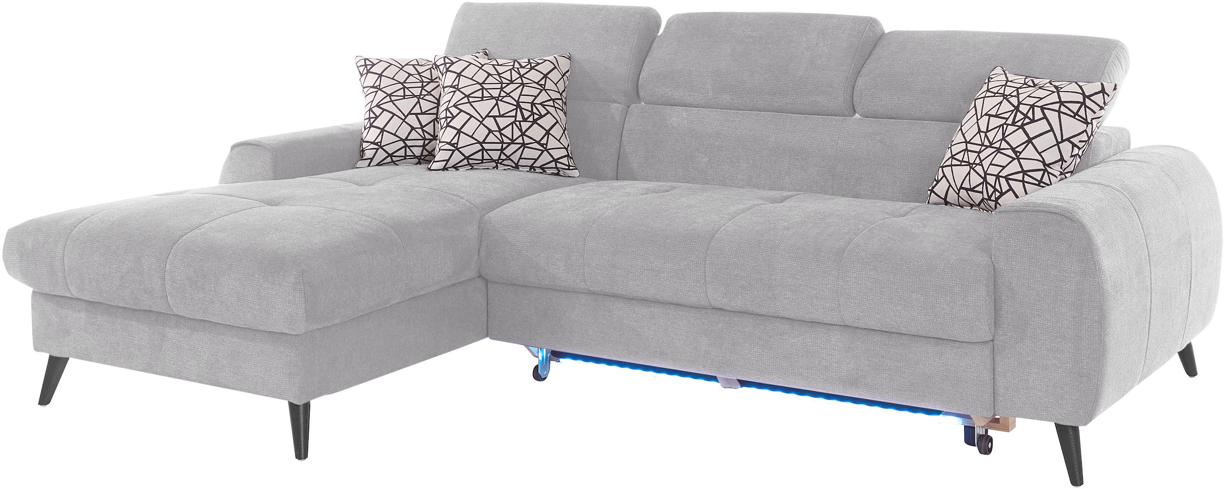 COTTA Ecksofa »Mia L-Form mit 3 Zierkissen«, wahlweise mit Bettfunktion, Bettkasten, Beleuchtung & Wireless-Charger