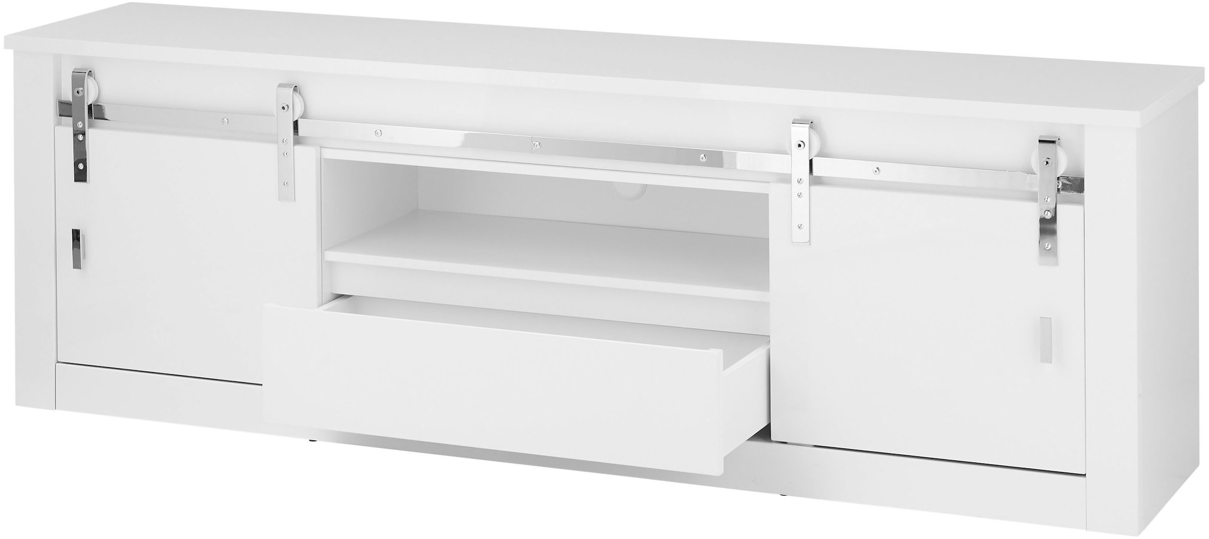 Home affaire Lowboard »Daytona, moderner TV-Unterschrank, Kommode in Weiß Hochglanz« mit Schiebetürenbeschlag in Chrom-Optik, ausreichend Stauraum