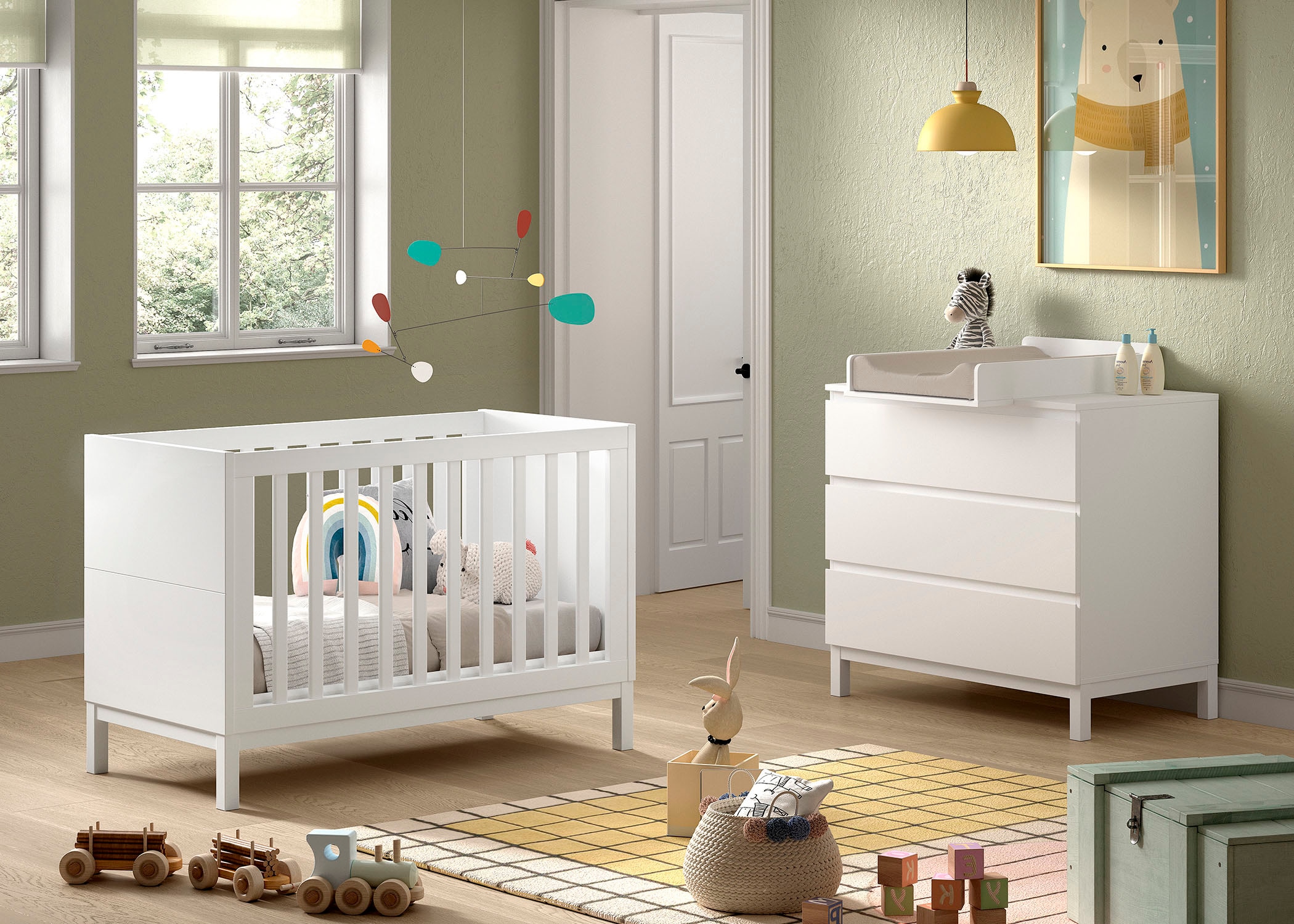 Vipack Babymöbel-Set »Set best. aus Babybett 60/120, Kommode 3 Schubladen und Wickelaufsatz«, (3 tlg.), in gradlinigem Design, pflegeleichte lackierte Oberfläche in Weiß