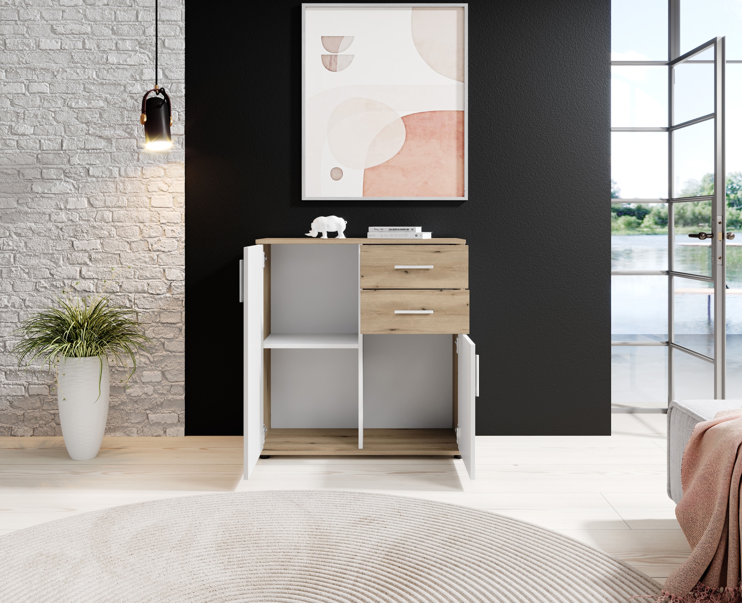 HBZ Kommode »BC-Drift-2, Universalschrank Stellmaß BxHxT 80x84x35 cm« 1 Stk. tlg. Kommode mit 2 Türen, 2 Schubkästen, 1 Einlegeboden