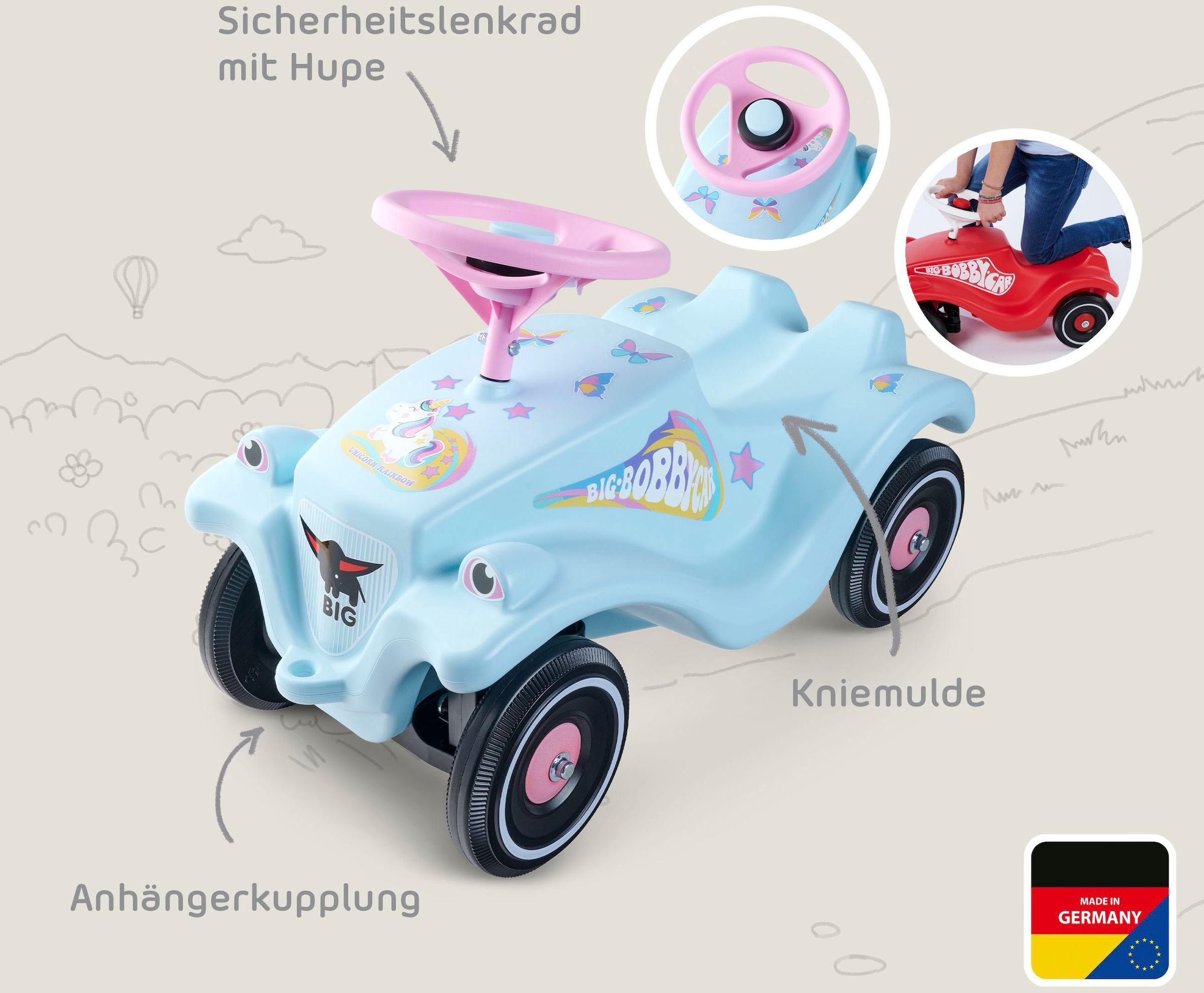 BIG Rutscherauto »BIG Bobby Car Classic Einhorn«, Made in Germany