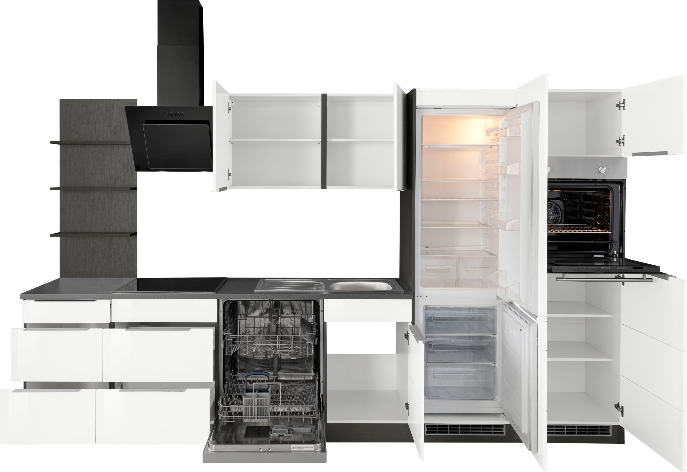 KOCHSTATION Küchenzeile »KS-Brindisi Breite 340 cm« wahlweise mit E-Geräten und Induktion, mit MDF-Fronten und Regal