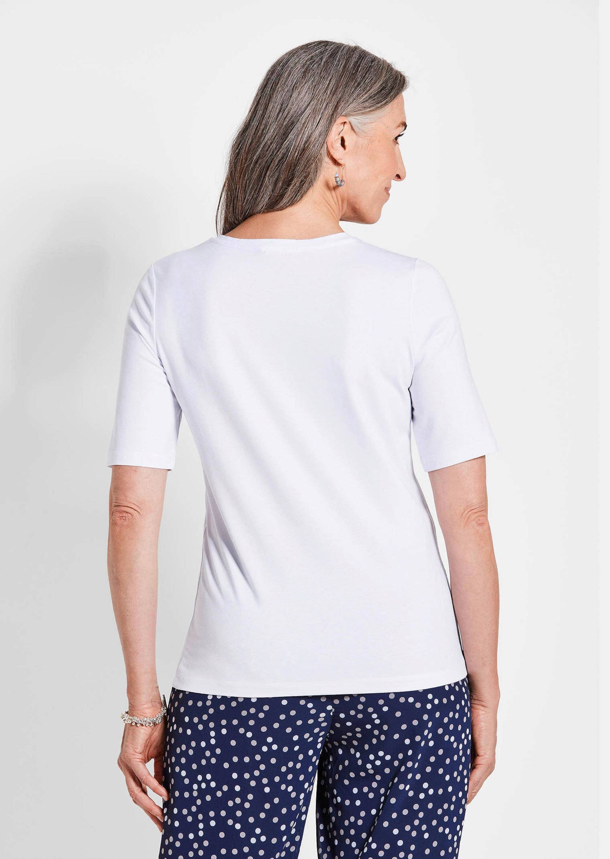 GOLDNER Kurzarmshirt »Jersey-Oberteil mit grafischem Glanzdruck« Glanzdetails